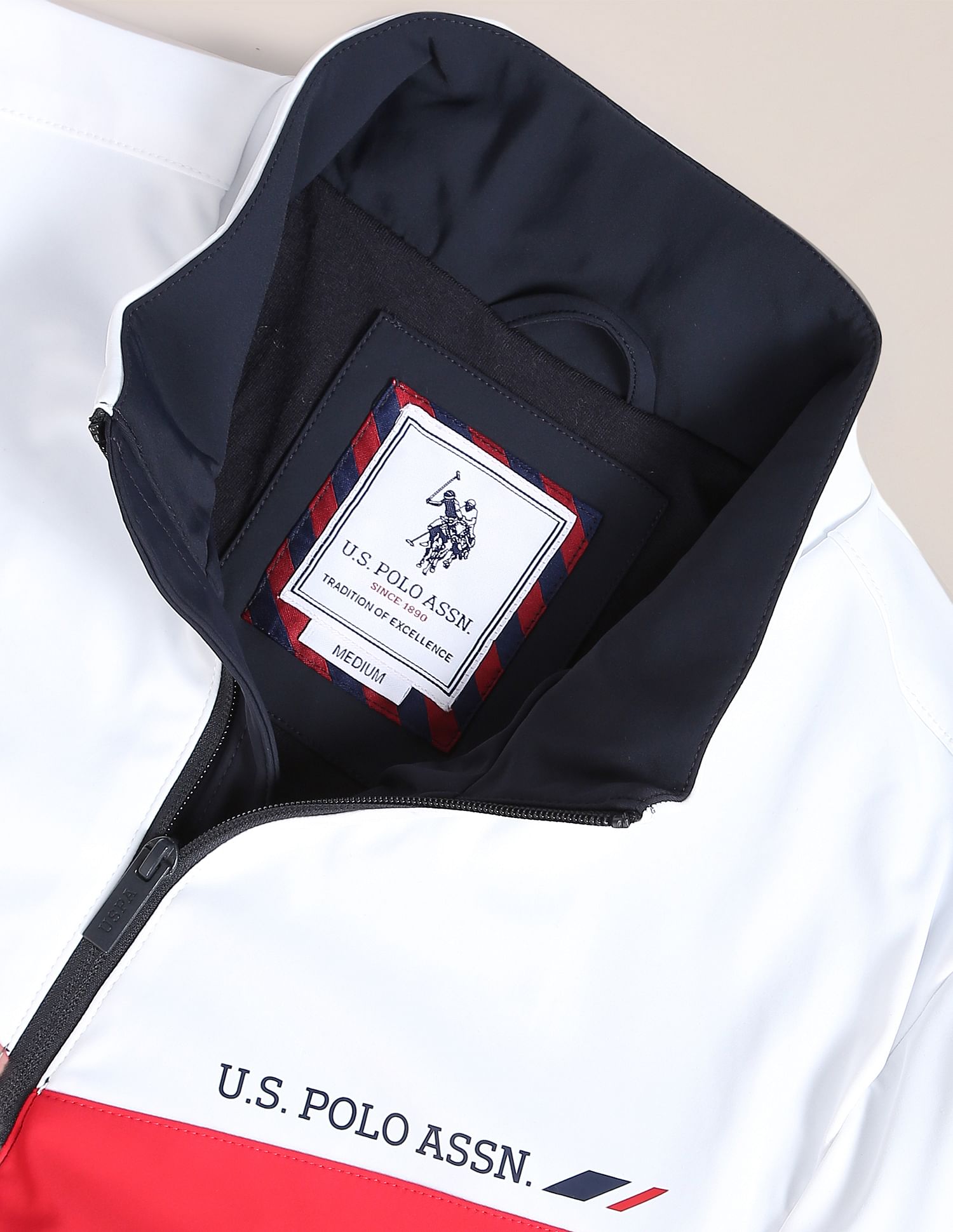 Brand Stripe High Neck Casual Jacket White - U.S. POLO ASSN. | Large