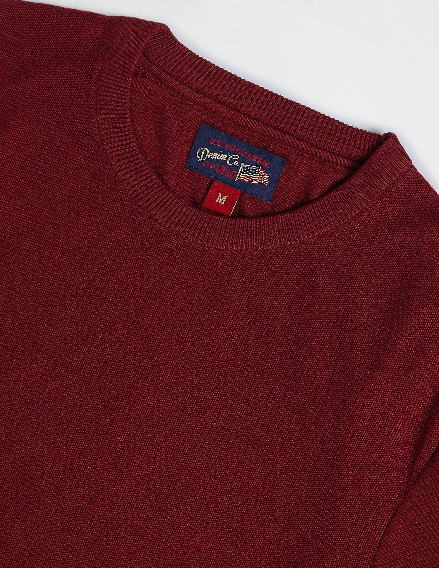 Crew Neck Solid Cotton Sweater Maroon - U.S. Polo Assn. India | Large