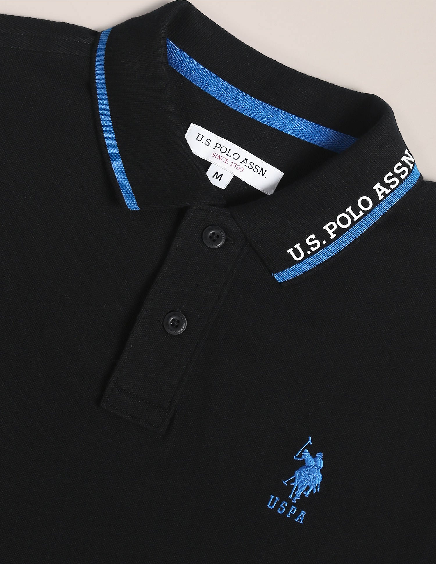 Tipped Collar Cotton Polo Shirt Black - U.S. Polo Assn. India | Large