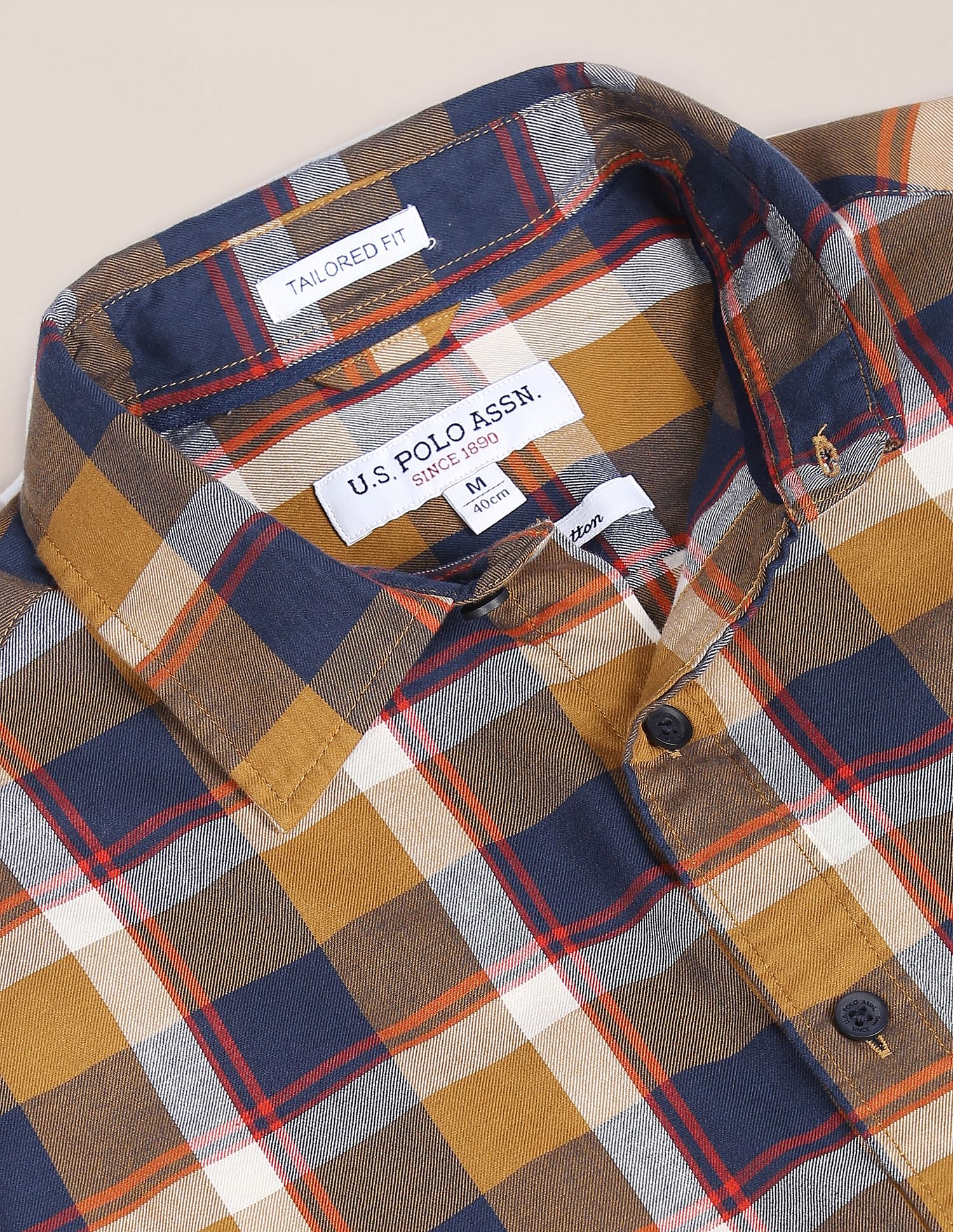 Men Brown Twill Weave Check Casual Shirt Brown - U.S. POLO ASSN. | Large