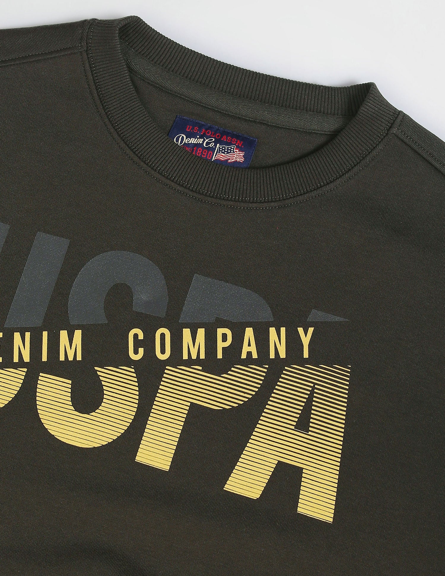 Brand Print Cotton Sweatshirt Olive - U.S. POLO ASSN. | Large