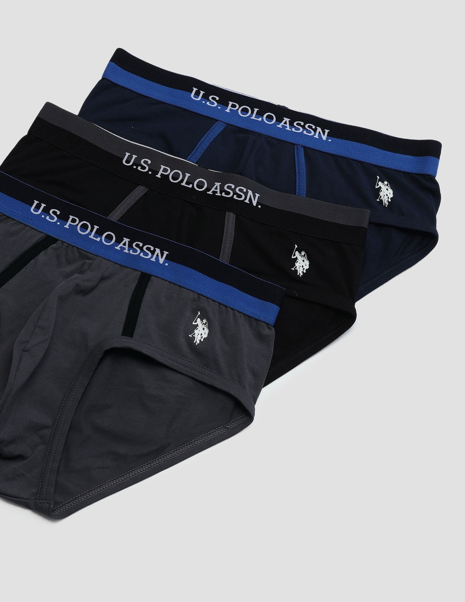Dual Tone Cotton Stretch OET07 Briefs - Pack Of 3 Black, Dark Grey and Navy - U.S. POLO ASSN. | Large