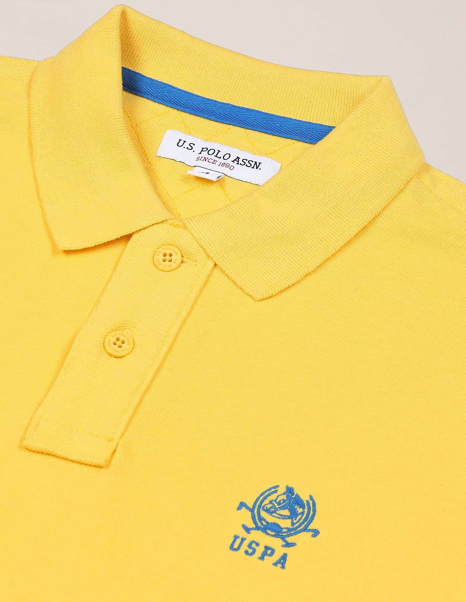 Men Yellow Solid Pique Knit Pure Cotton Polo Shirt Yellow - U.S. POLO ASSN. | Large