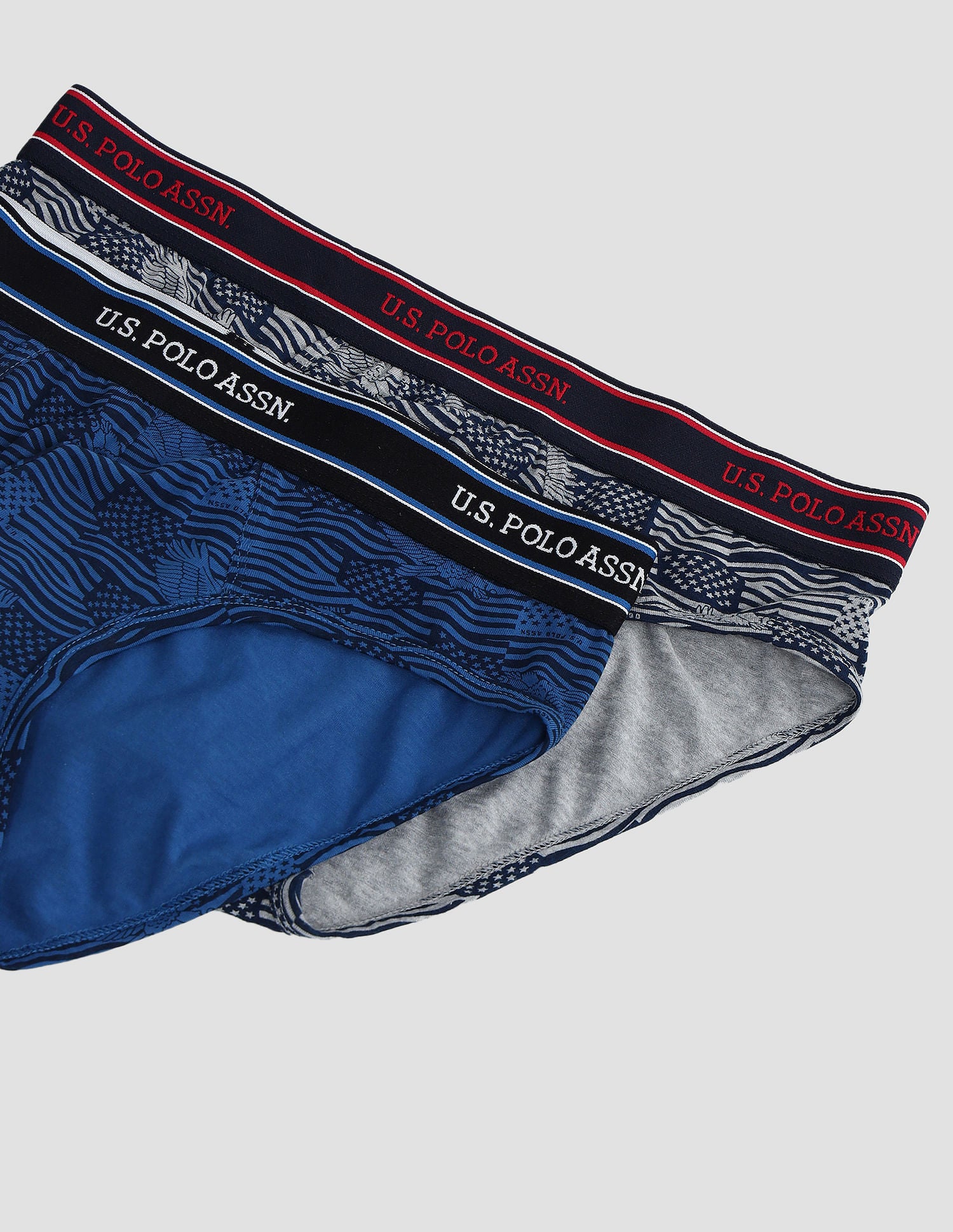 Elasticized Waist Printed I615 Briefs - Pack Of 2 Fedral Blue and Grey Melange - U.S. POLO ASSN. | Large