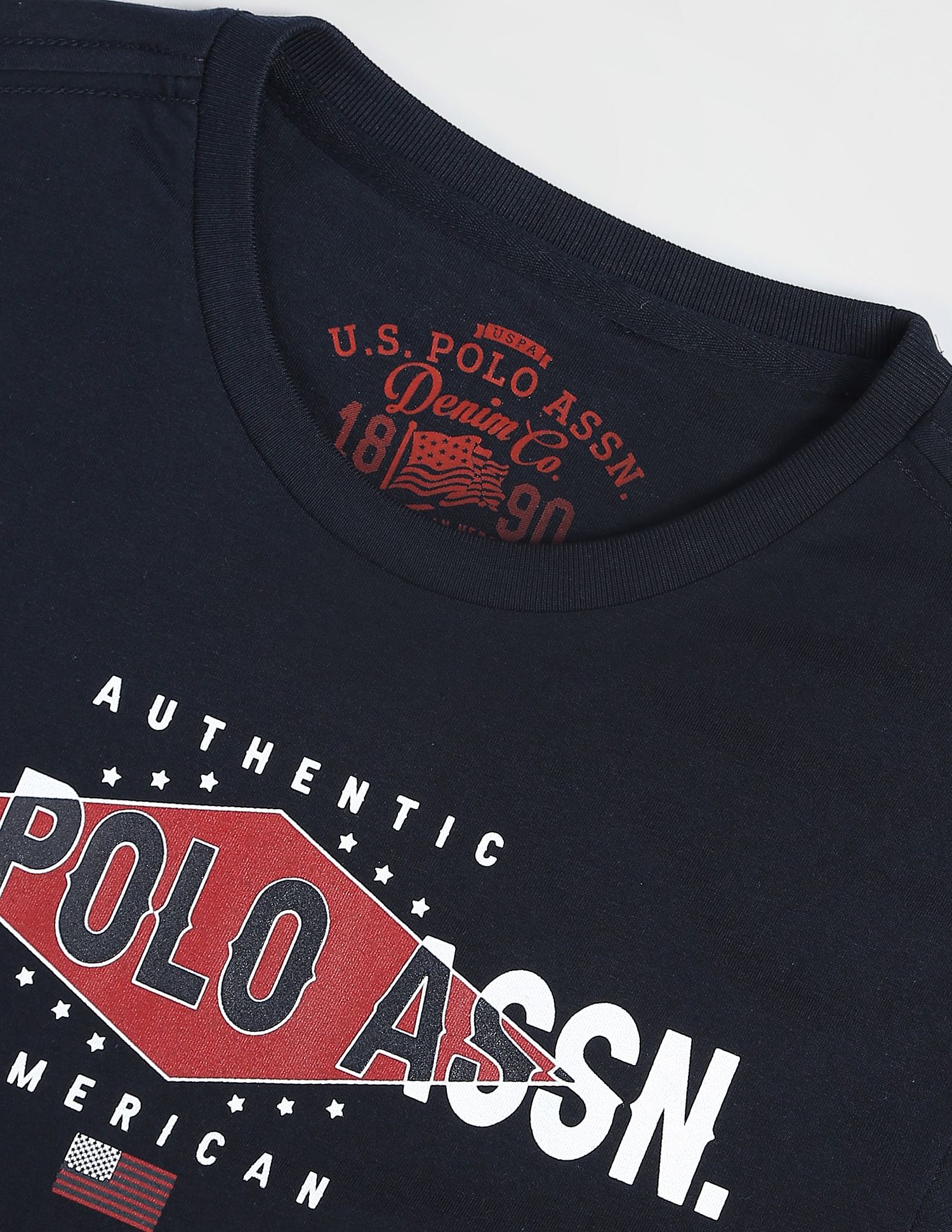 Ribbed Crew Neck Cotton T-Shirt Navy - U.S. POLO ASSN. | Large