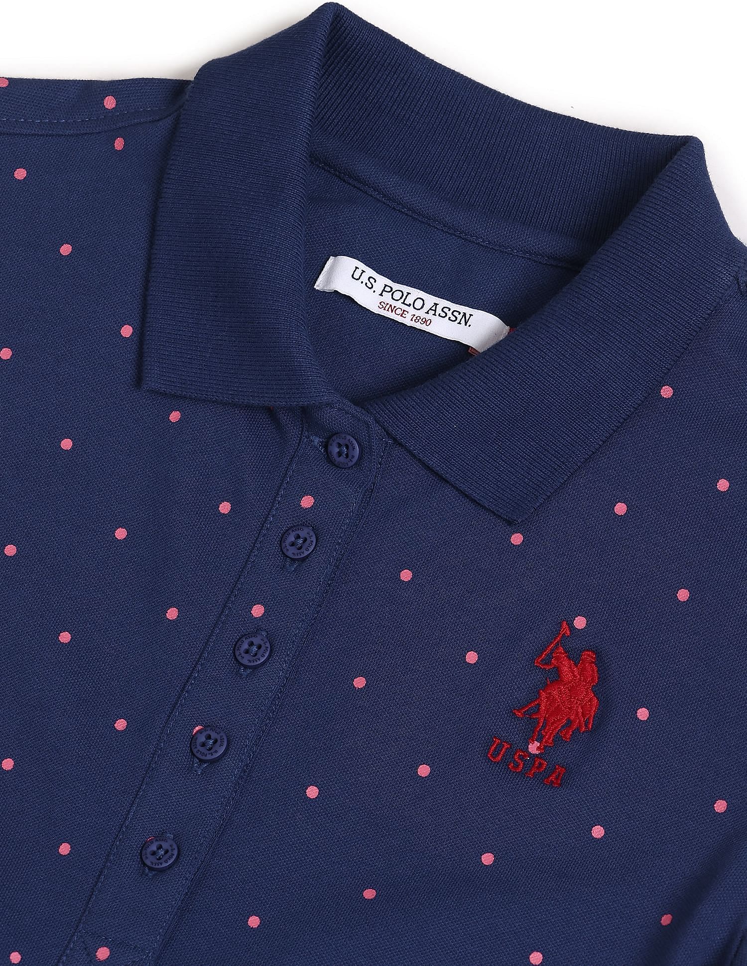 Polka Dot Print Pique Polo Shirt Navy - U.S. POLO ASSN. | Large