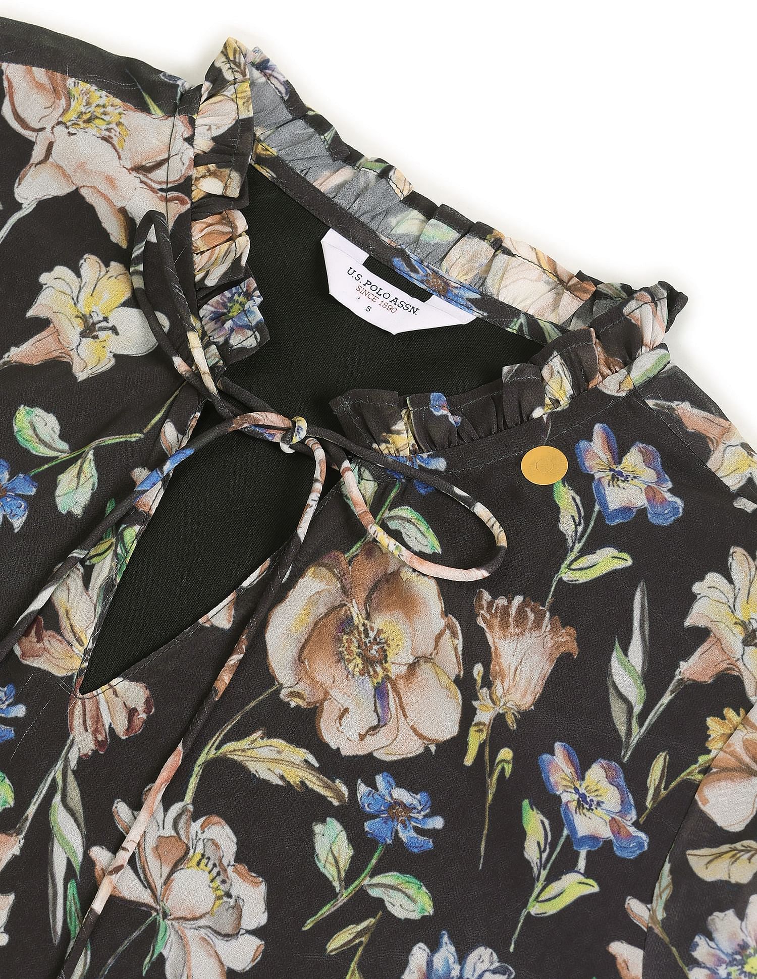 Floral Print Bell Sleeve Top Black - U.S. Polo Assn. India | Large