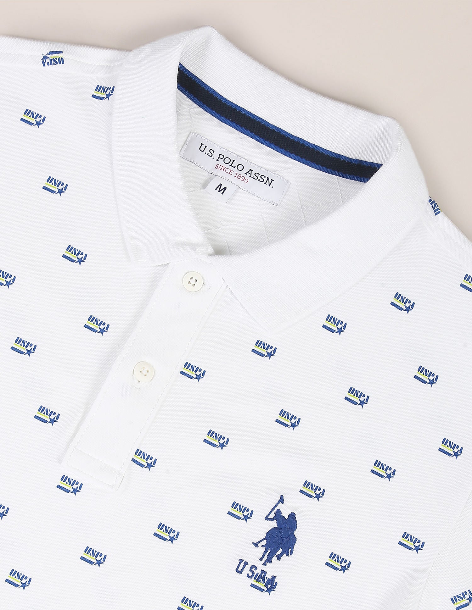 Brand Print Slim Polo Shirt White - U.S. Polo Assn. India | Large