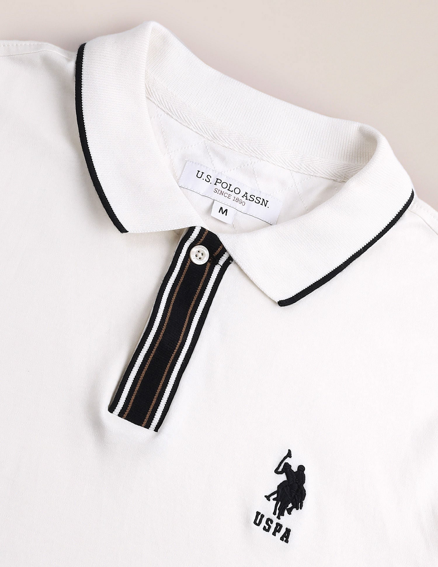 Stripe Placket Slim Polo Shirt Off White - U.S. Polo Assn. India | Large