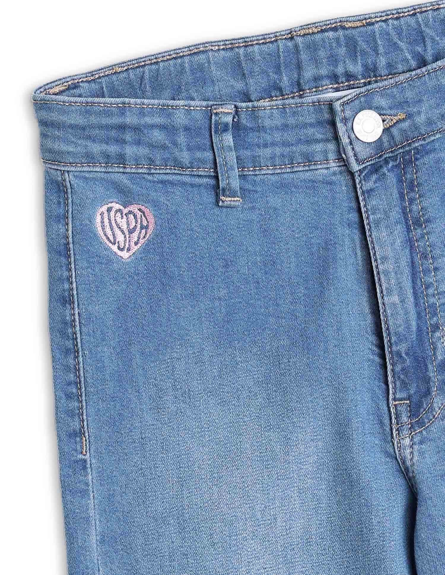 Girls Wide Leg Fit Blue Jeans Light Blue - U.S. POLO ASSN. | Large