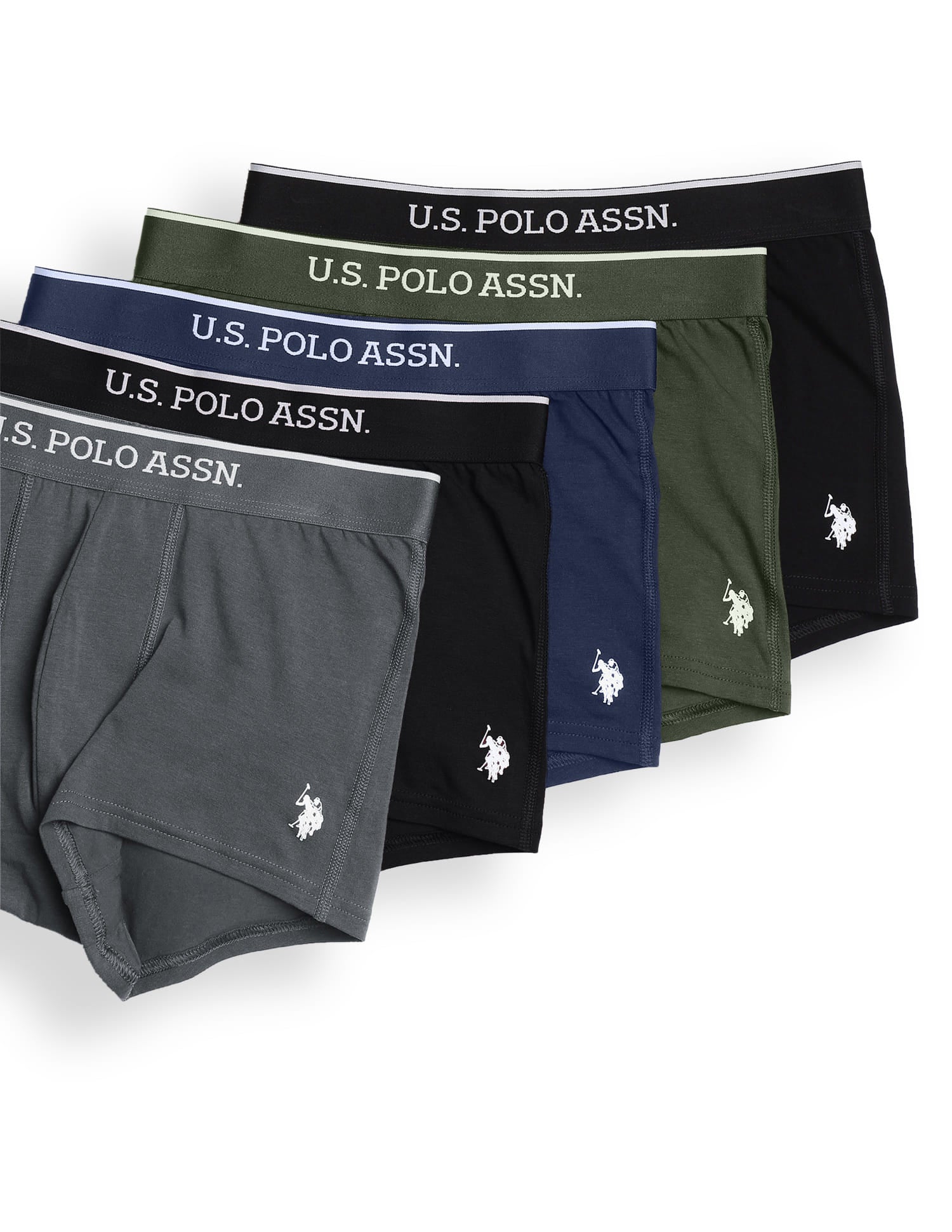 Solid Mid Rise ET004-P5 Trunks - Pack Of 5 Multi-colour - U.S. Polo Assn. India | Large