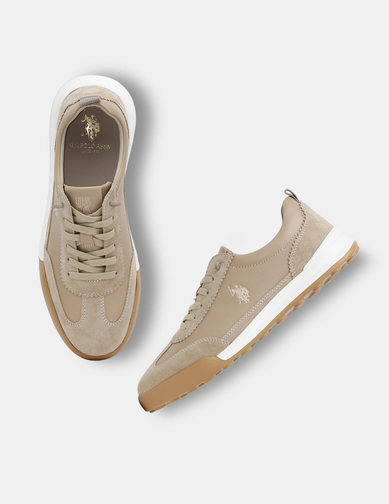 Round Toe Lace Ups Cedric Sneakers Beige - U.S. Polo Assn. India | Large