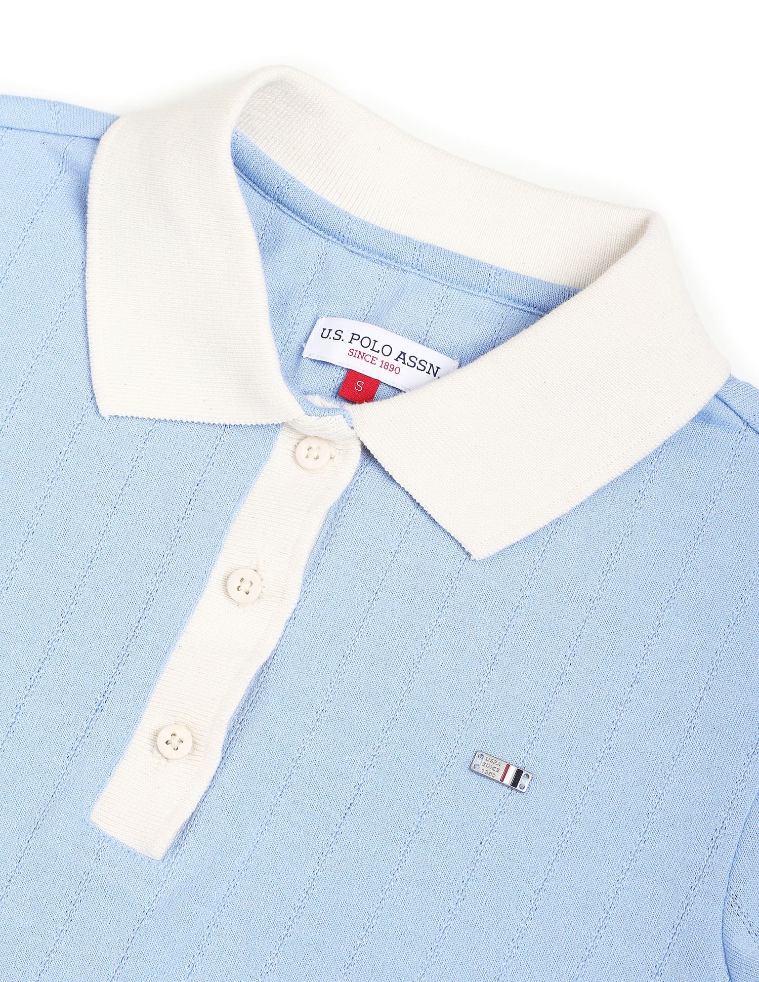 Contrast Collar Vertical Stripe Polo Shirt Light Blue - U.S. POLO ASSN. | Large