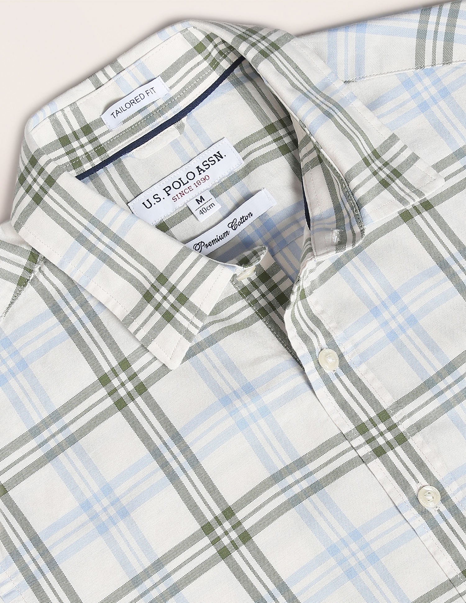 Short Sleeve Plaid Check Shirt Light Green - U.S. Polo Assn. India | Large