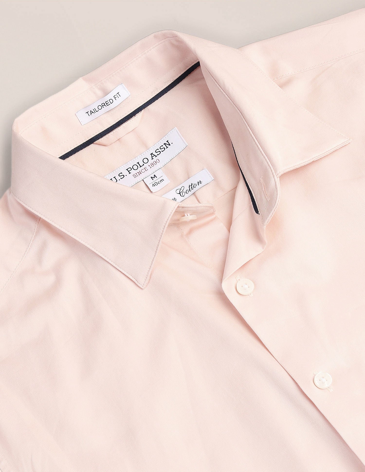 Tailored Fit Pure Cotton Shirt Light Pink - U.S. Polo Assn. India | Large