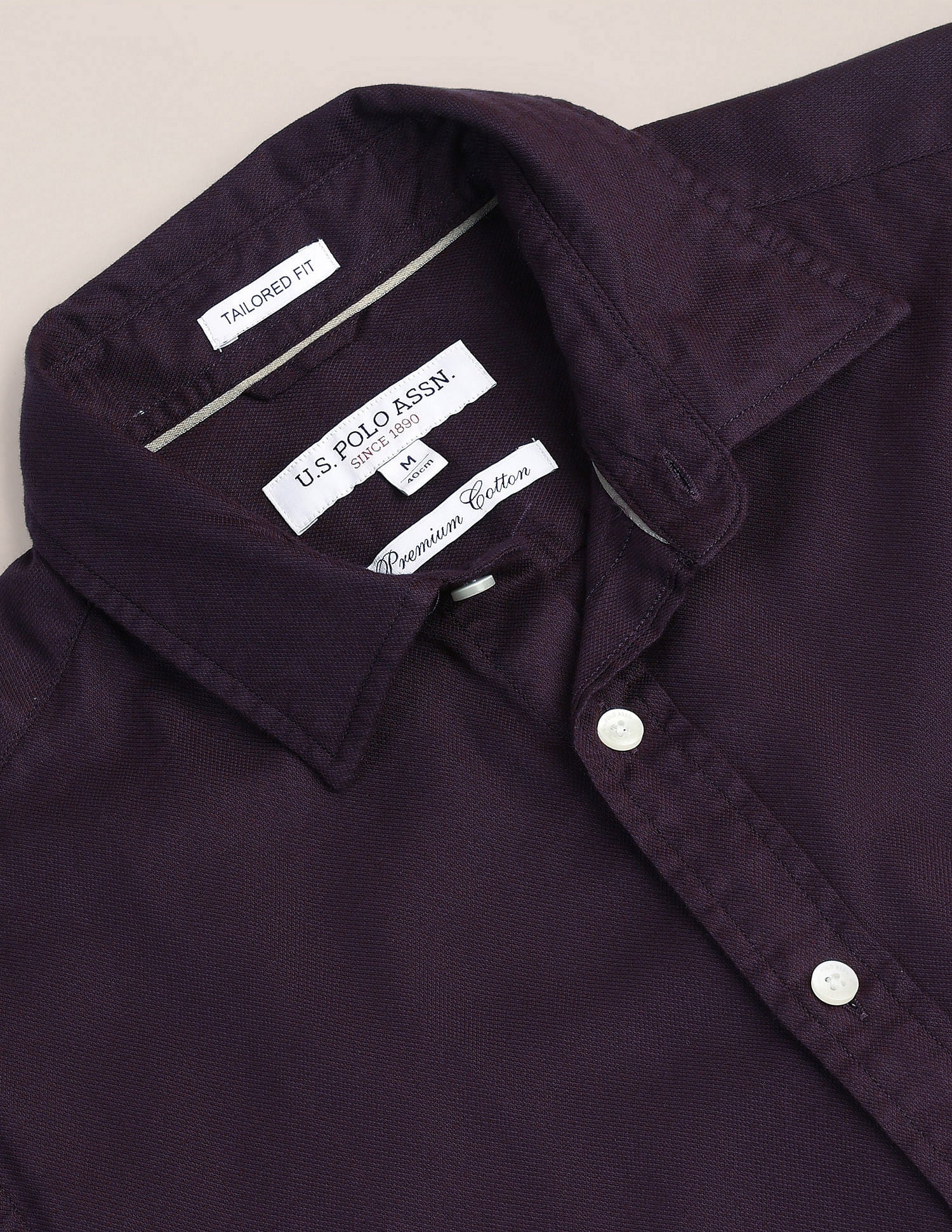 Tailored Fit Pure Cotton Shirt Wine - U.S. Polo Assn. India | Large