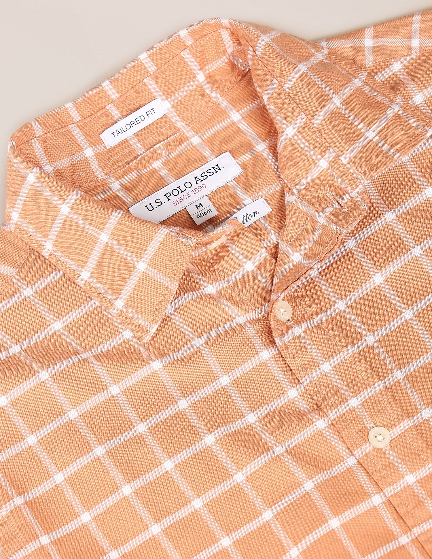Long Sleeve Windowpane Checks Shirt Peach - U.S. POLO ASSN. | Large