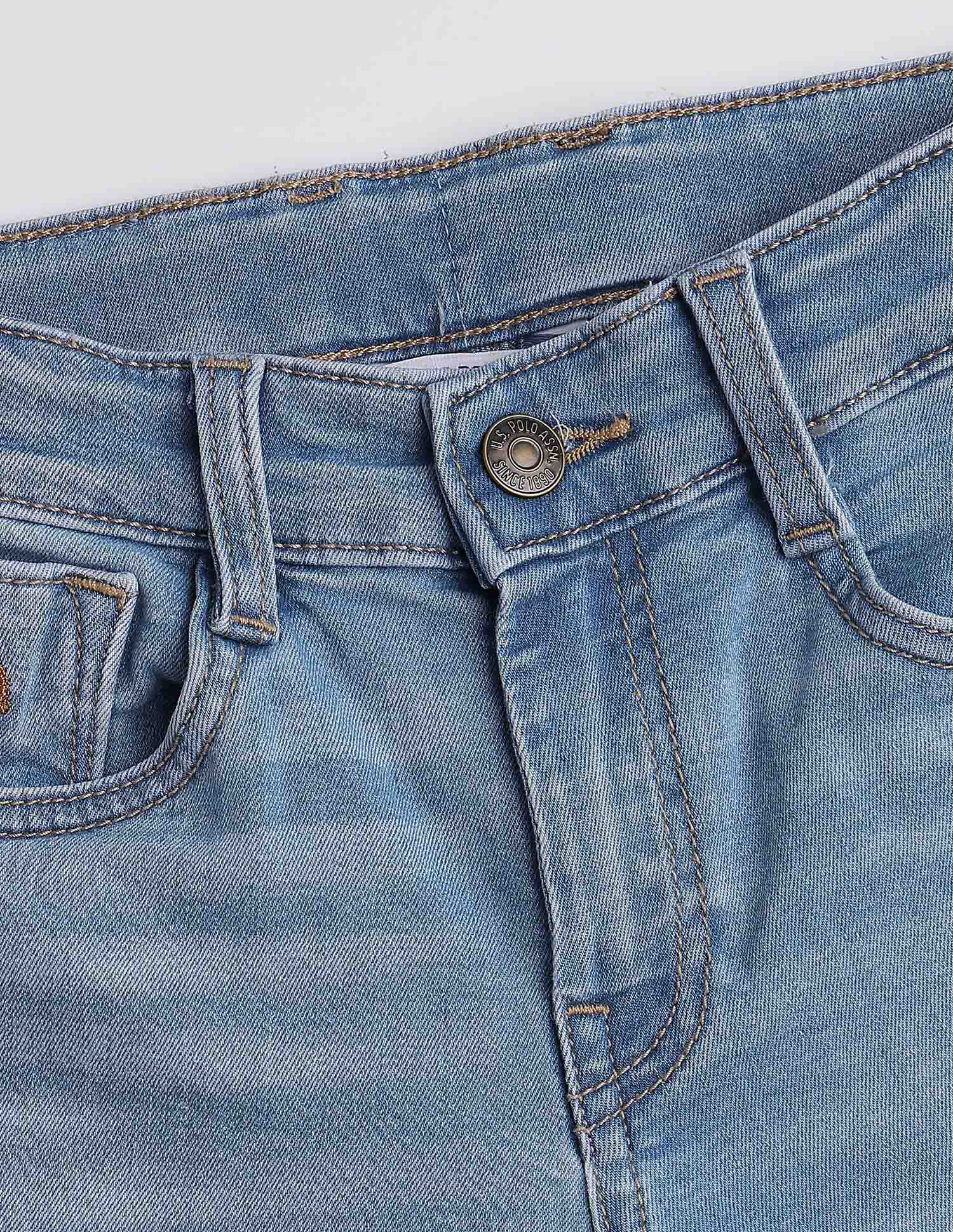 Boys Slim Fit Whiskered Jeans Light Blue - U.S. Polo Assn. India | Large