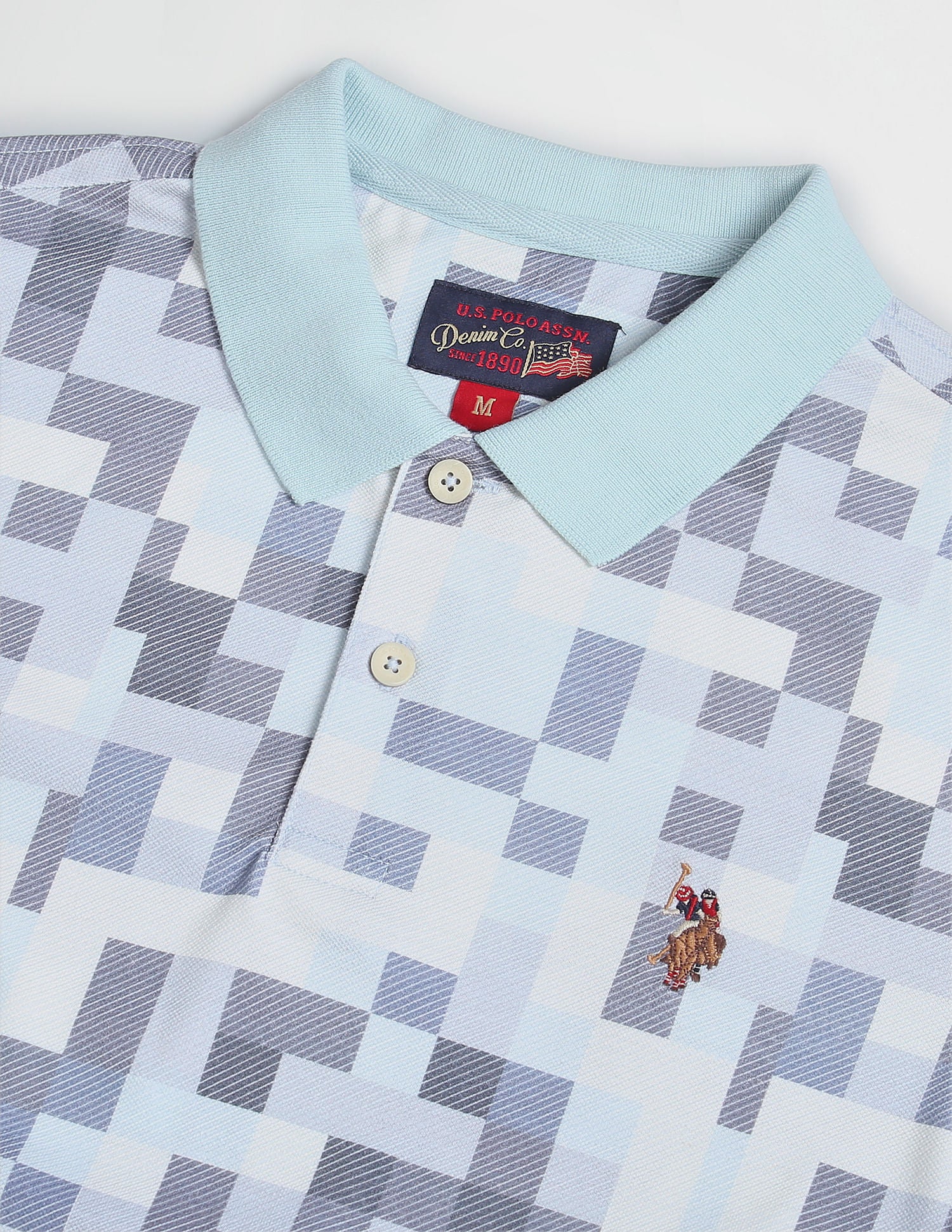 Geometric Print Cotton Polo Shirt Blue - U.S. Polo Assn. India | Large