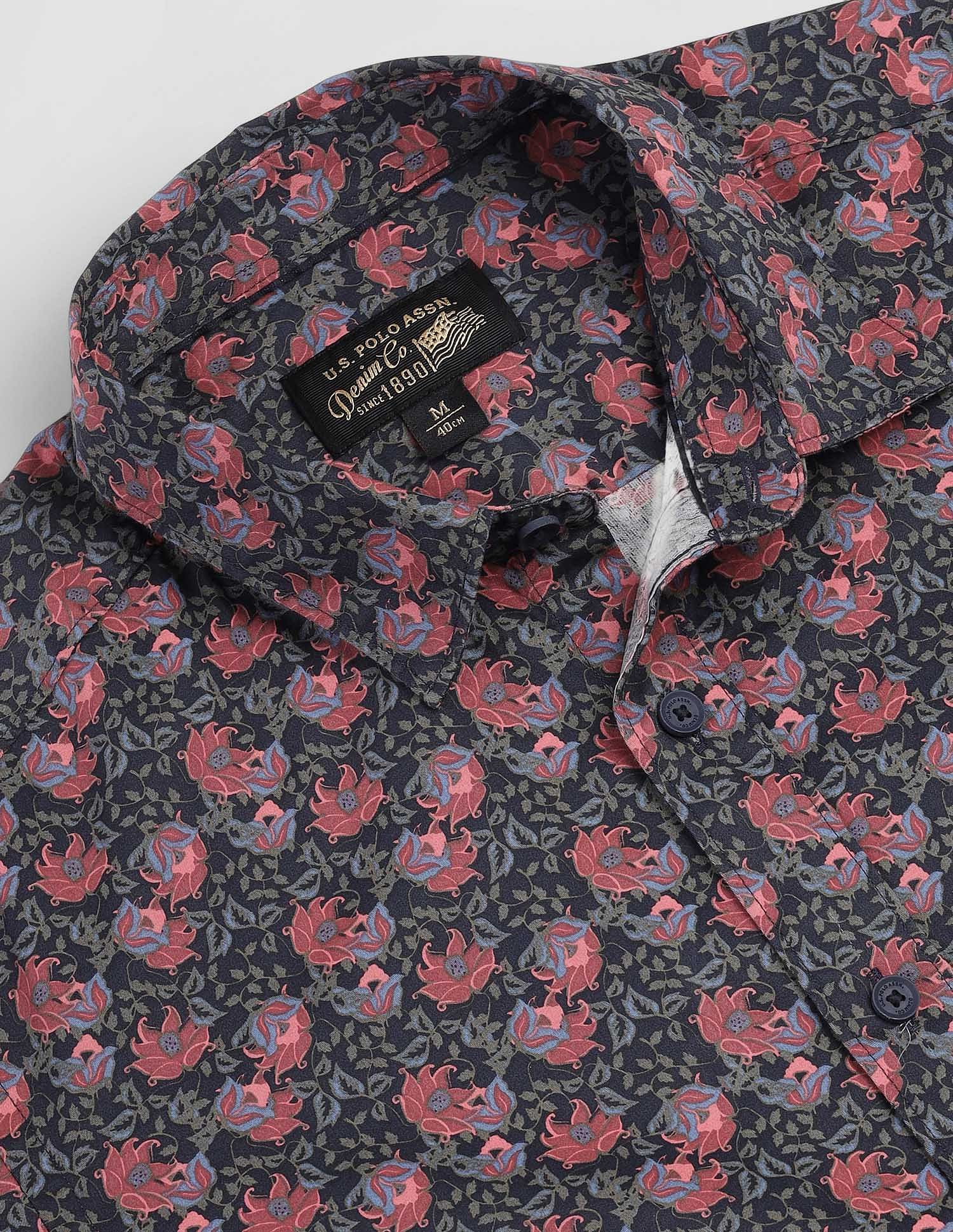 Floral Print Slim Shirt Red and Navy - U.S. Polo Assn. India | Large