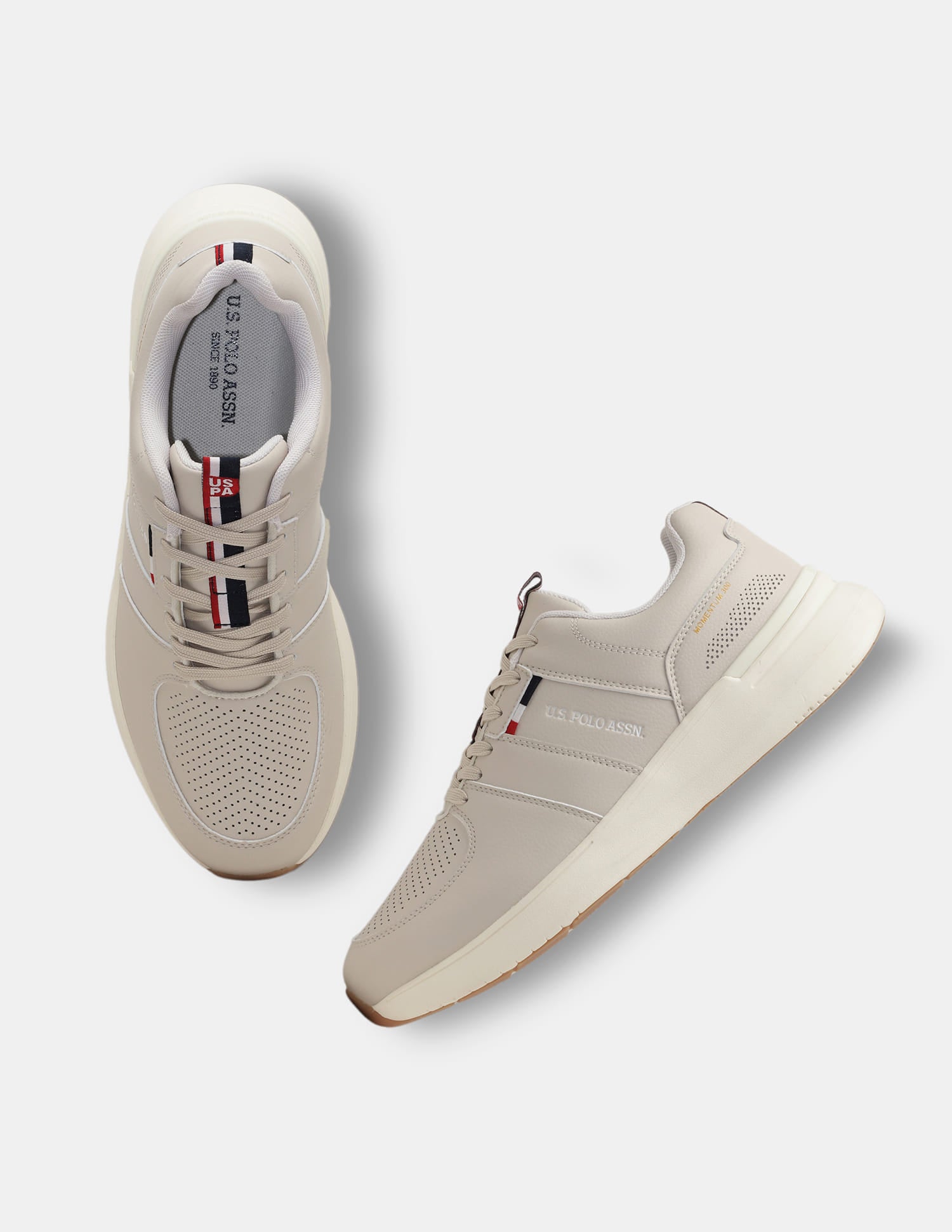 Round Toe Lace Ups Momentum 300 Sneakers Beige - U.S. Polo Assn. India | Large