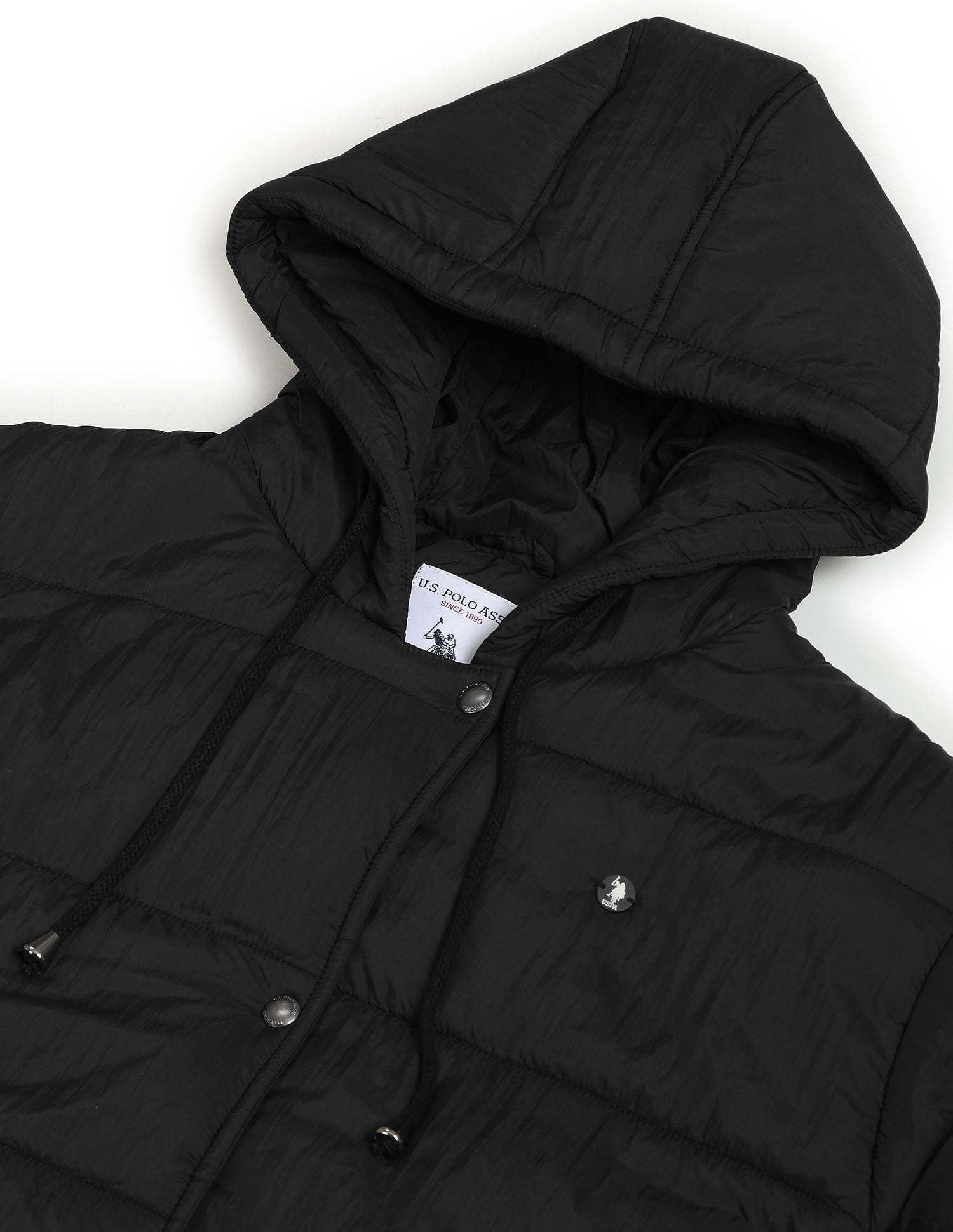 Hooded Solid Padded Jacket Black - U.S. Polo Assn. India | Large