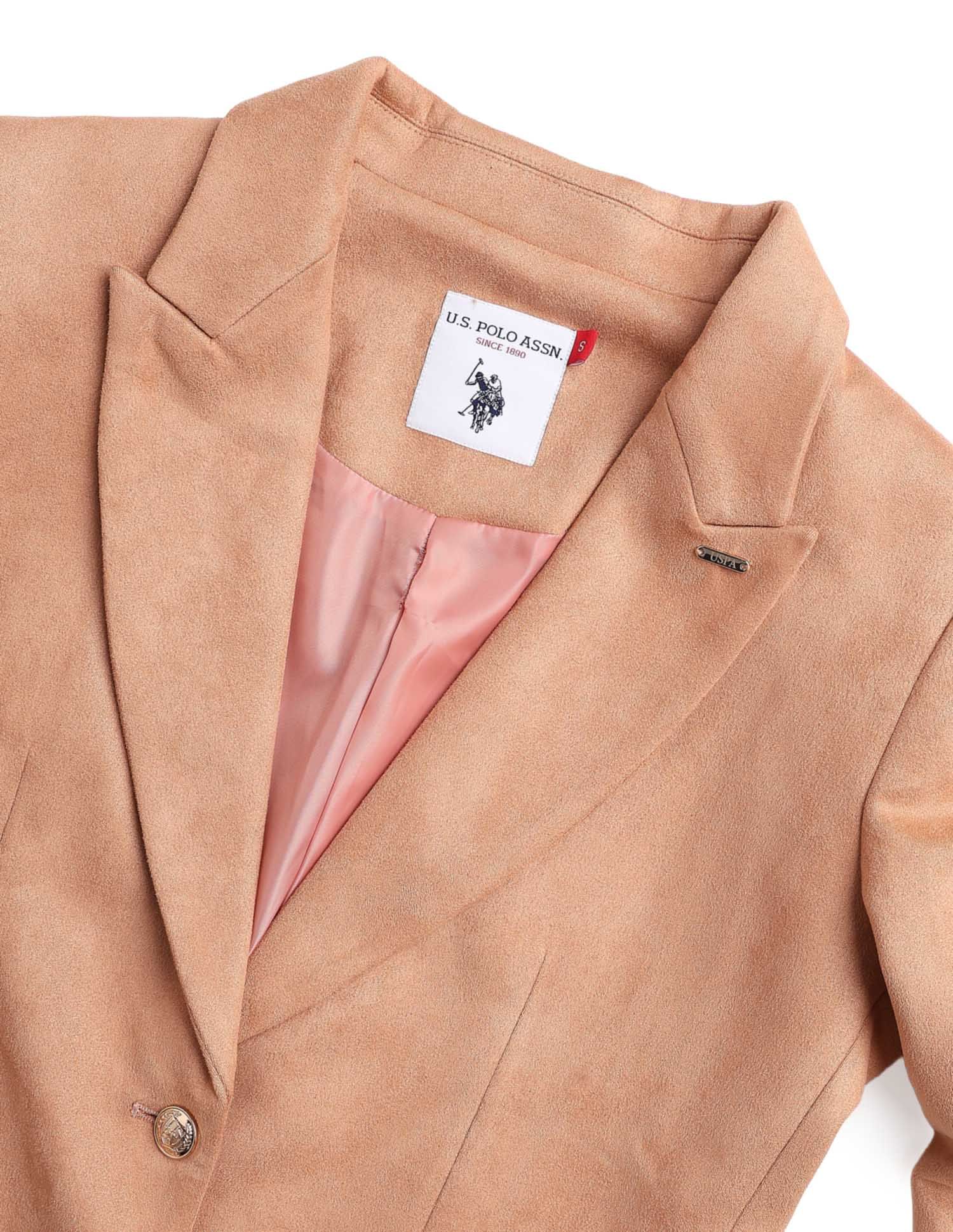 Solid Regular Fit Notch Lapel Overcoat Beige - U.S. POLO ASSN. | Large