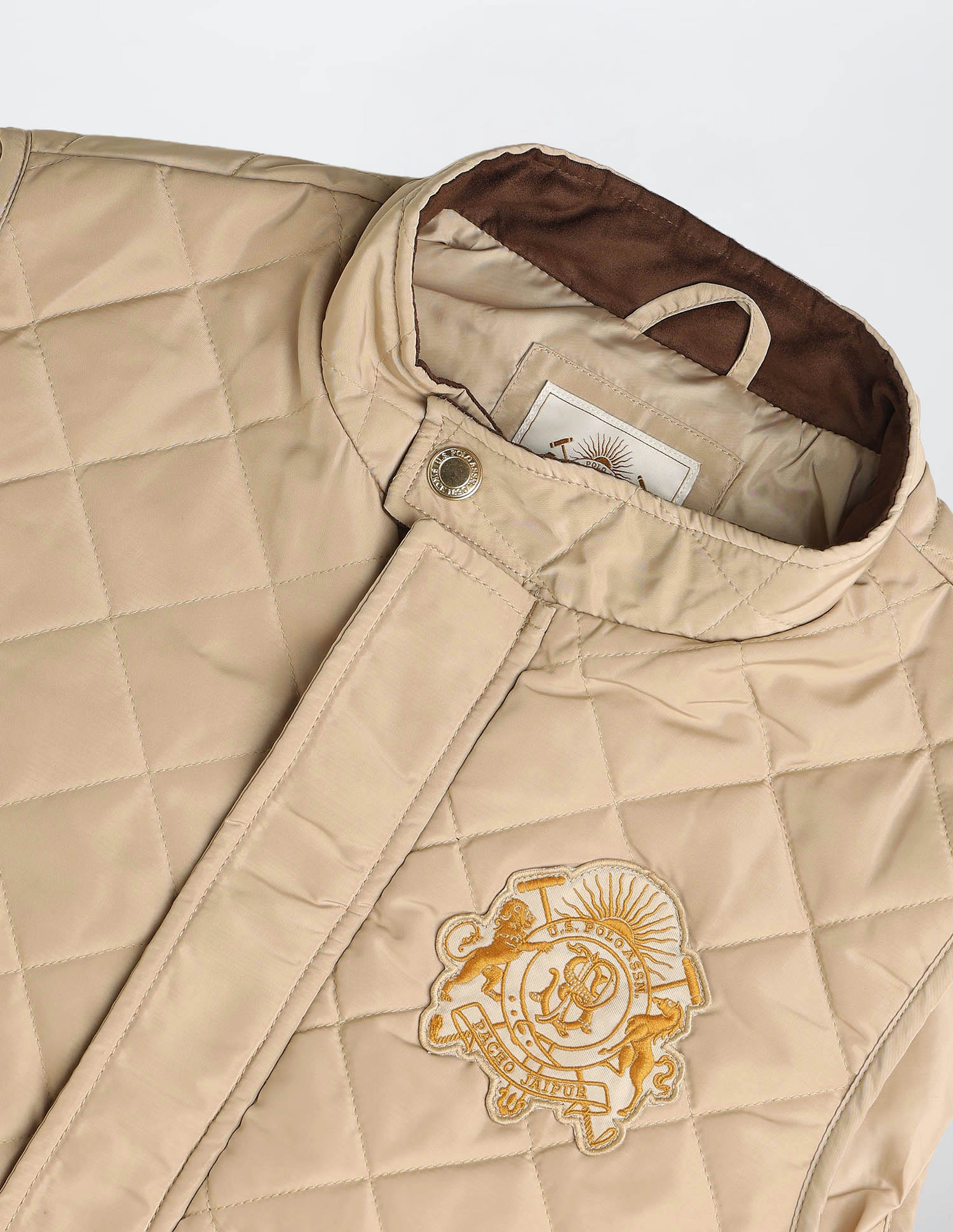 High Neck Solid Quilted Jacket Beige - U.S. POLO ASSN. | Large