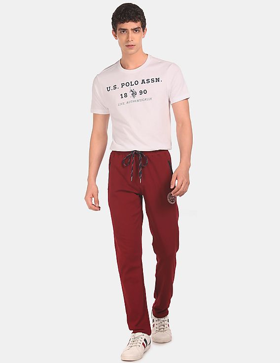 Men Maroon I671 Comfort Fit Solid Cotton Polyester Lounge Pants - Pack Of 1 Maroon - U.S. POLO ASSN. | Large