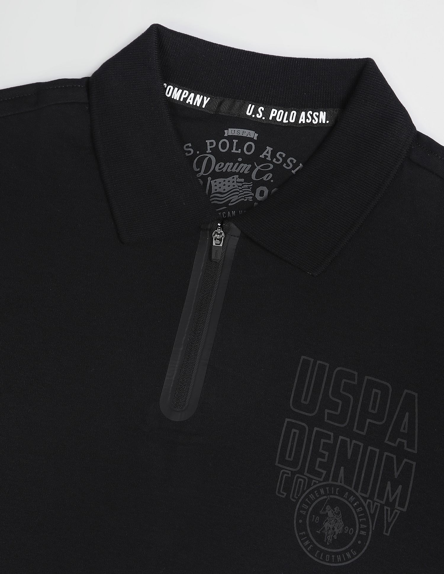 Brand Print Cotton Polo Shirt Black - U.S. POLO ASSN. | Large