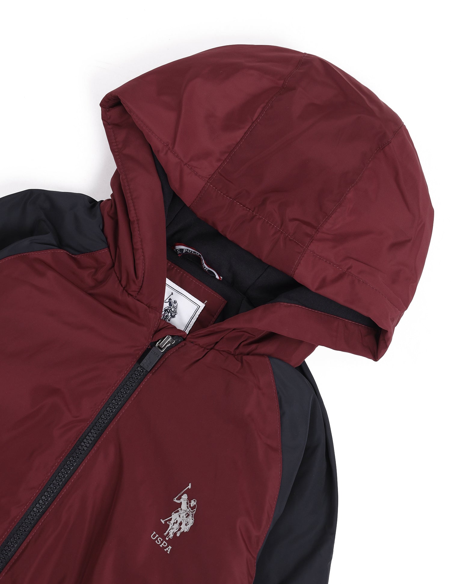 Boys Colour Blocked Hooded Jacket Maroon - U.S. POLO ASSN. | Large