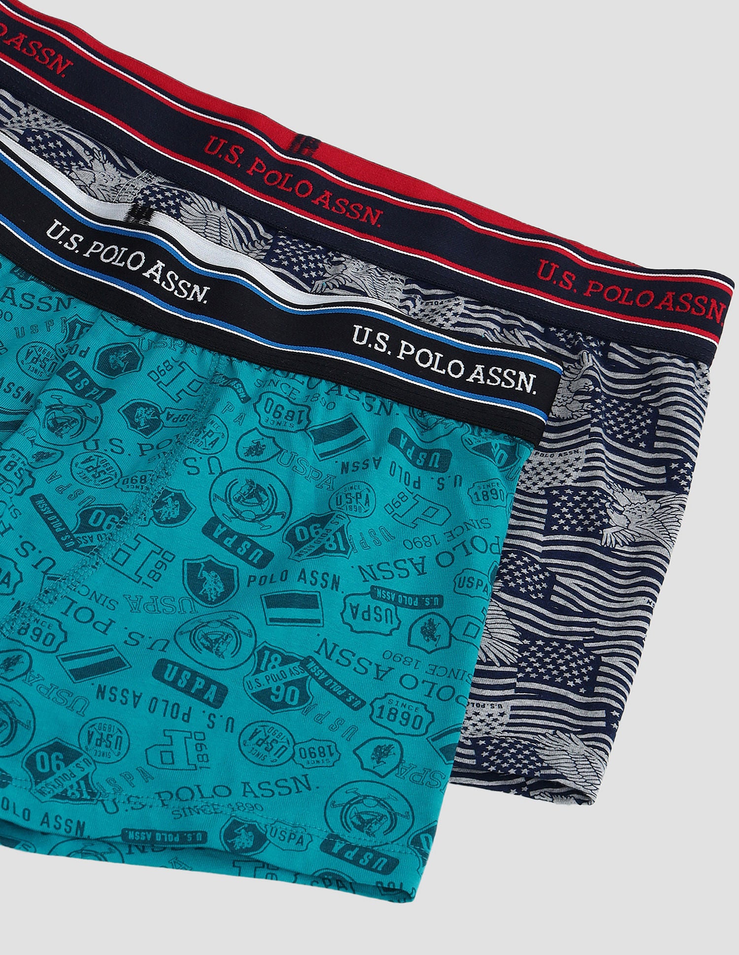 Elasticized Waist Printed I616 Trunks - Pack Of 2 Tile Blue and Grey Melange - U.S. POLO ASSN. | Large