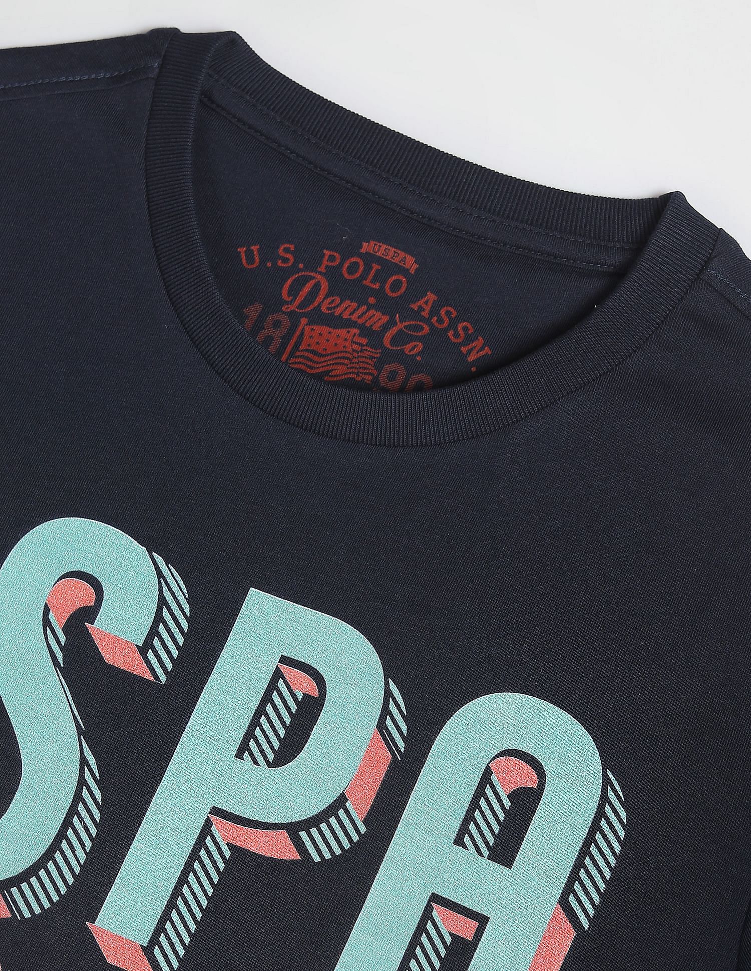 Men Navy Cotton Brand Print T-Shirt Navy - U.S. Polo Assn. India | Large