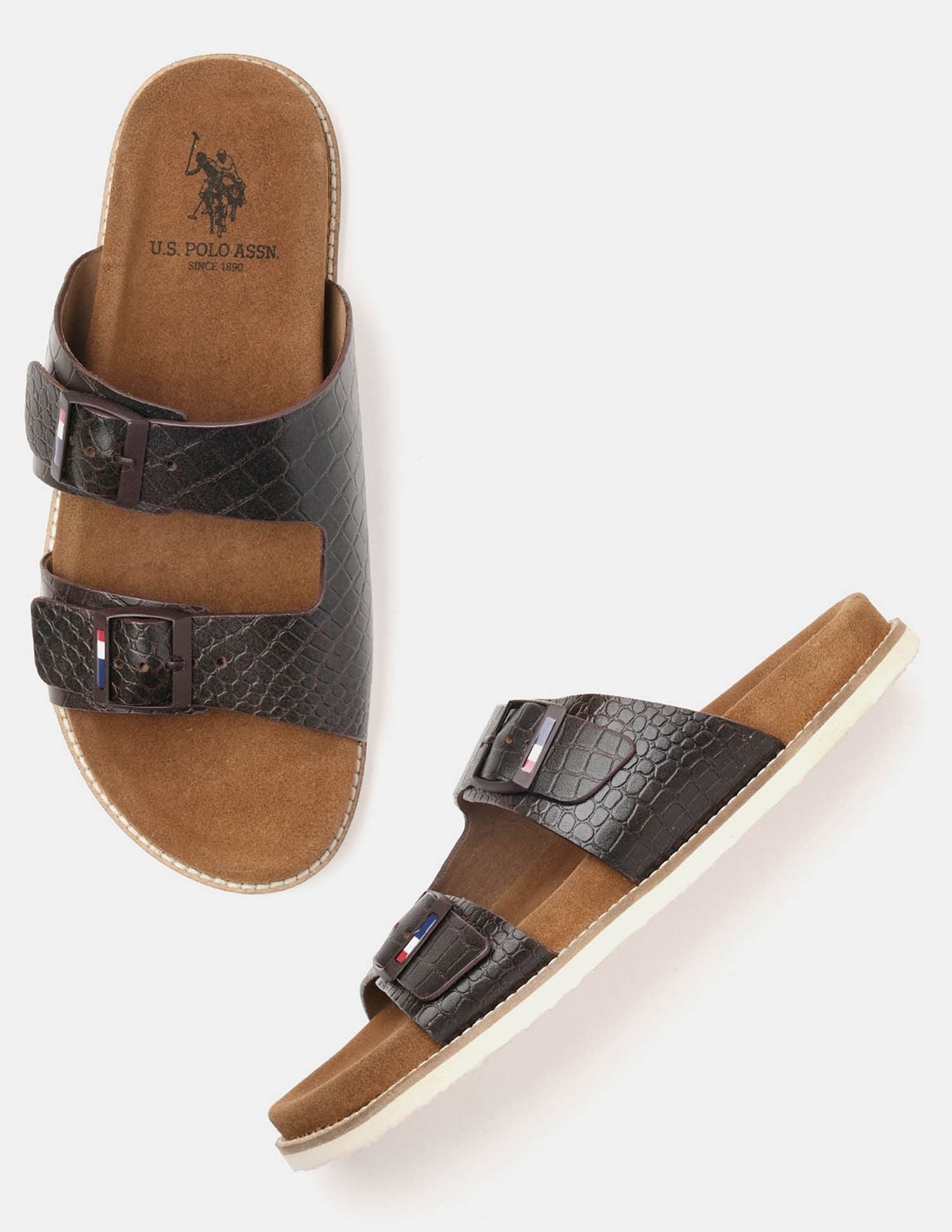 Men Buckle Strap Ace Slippers Brown - U.S. Polo Assn. India | Large