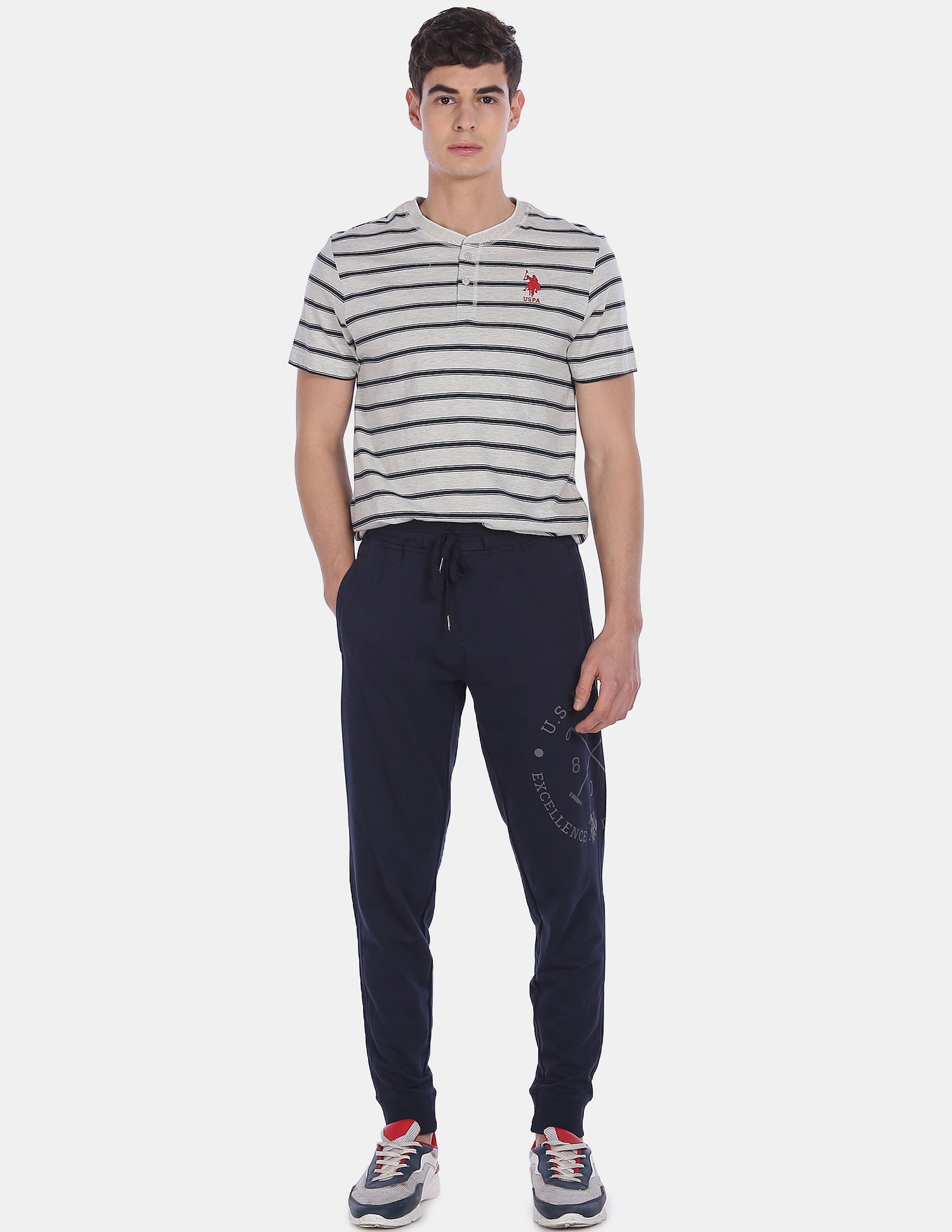 Comfort Fit Striped Cotton I687 Henley Lounge T-Shirt - Pack Of 1 Grey - U.S. POLO ASSN. | Large