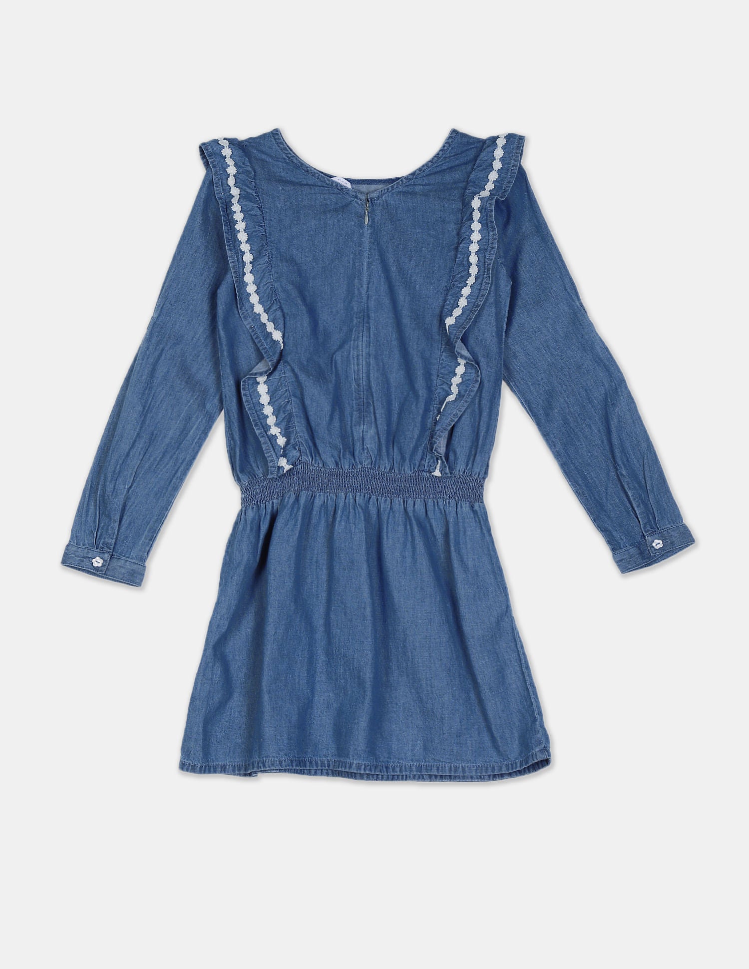 Girls Blue Ruffle Accent Washed Denim Dress Blue - U.S. POLO ASSN. | Large