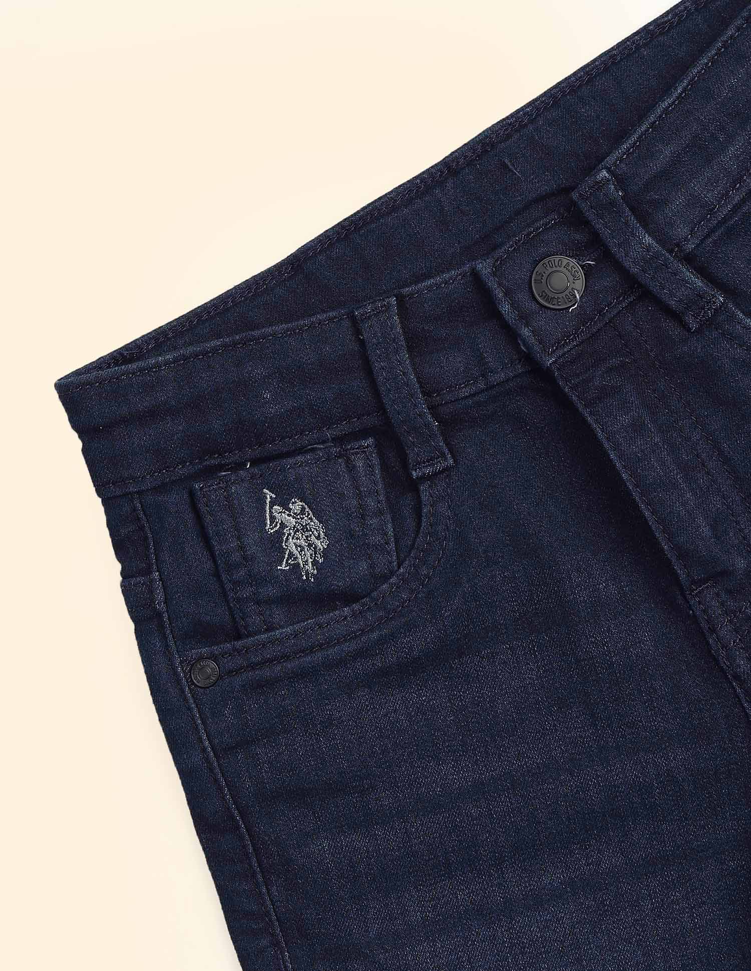 Boys Regular Fit Solid Denim Shorts Dark Wash - U.S. POLO ASSN. | Large