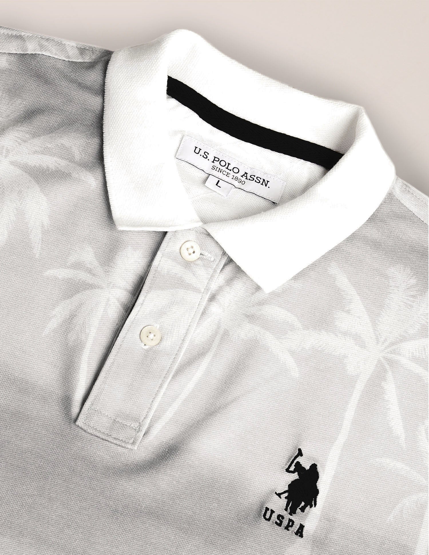 Tropical Print Slim Polo Shirt Grey - U.S. Polo Assn. India | Large