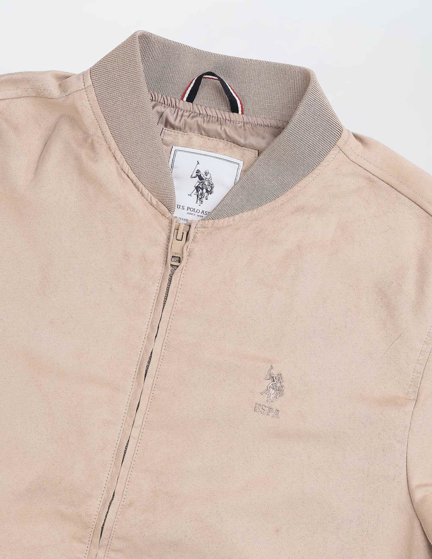 Solid Regular Fit Bomber Jacket Ecru - U.S. Polo Assn. India | Large