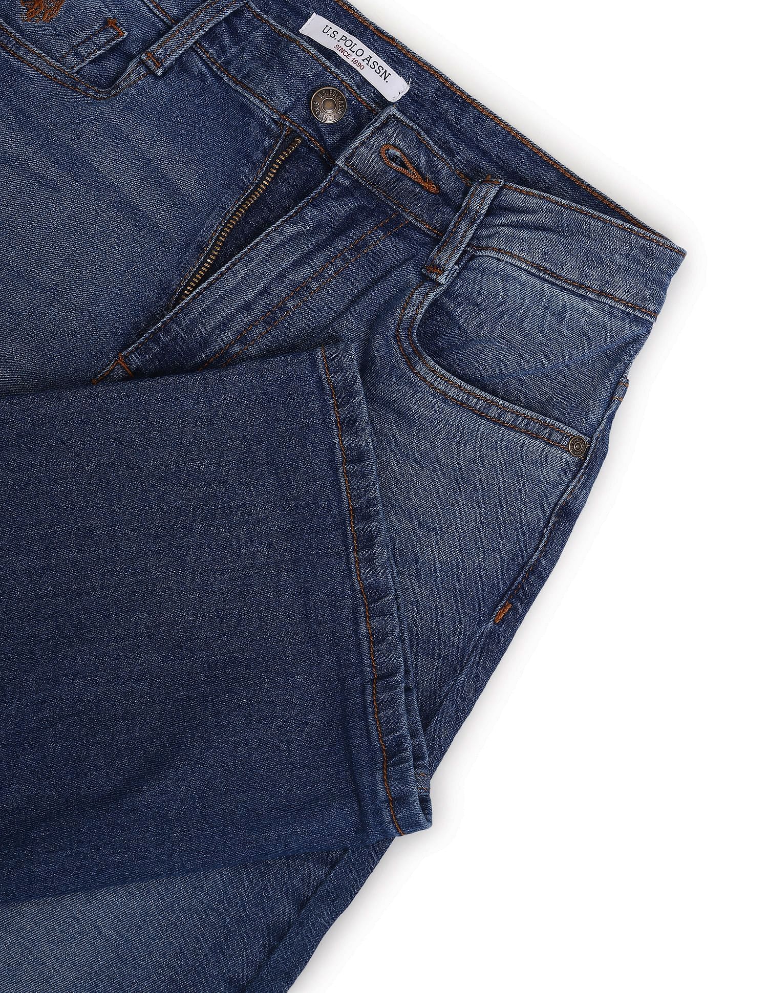 High Rise Stone Wash Flared Jeans Blue - U.S. POLO ASSN. | Large