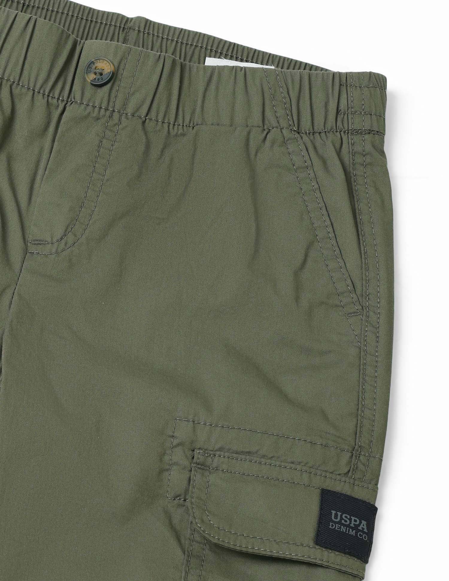 Boys Regular Fit Solid Cargos Olive - U.S. POLO ASSN. | Large