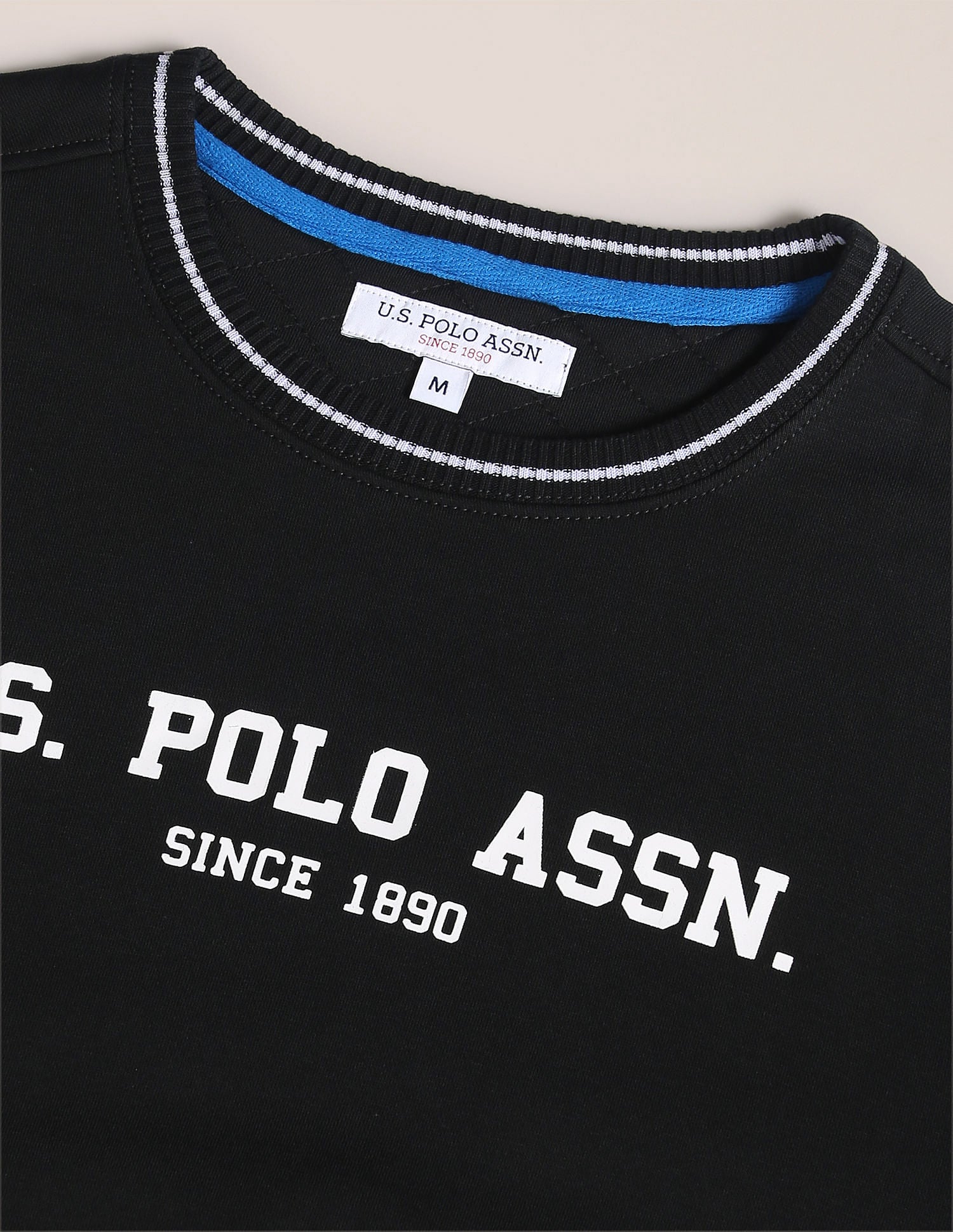 Crew Neck Typographic Print Sweatshirt Black - U.S. POLO ASSN. | Large