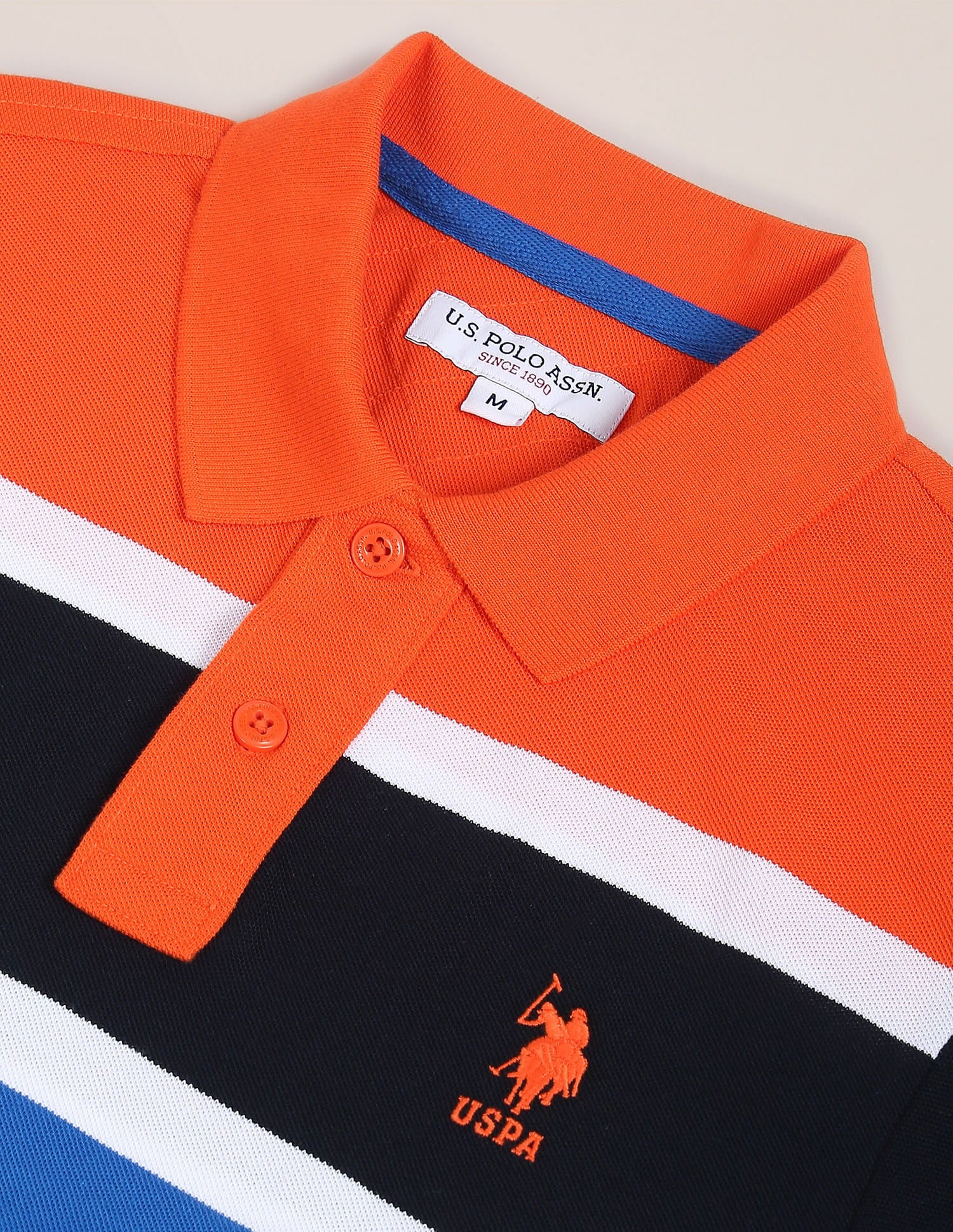 Signature Stripe Pique Polo Shirt Orange, Blue and Black - U.S. Polo Assn. India | Large