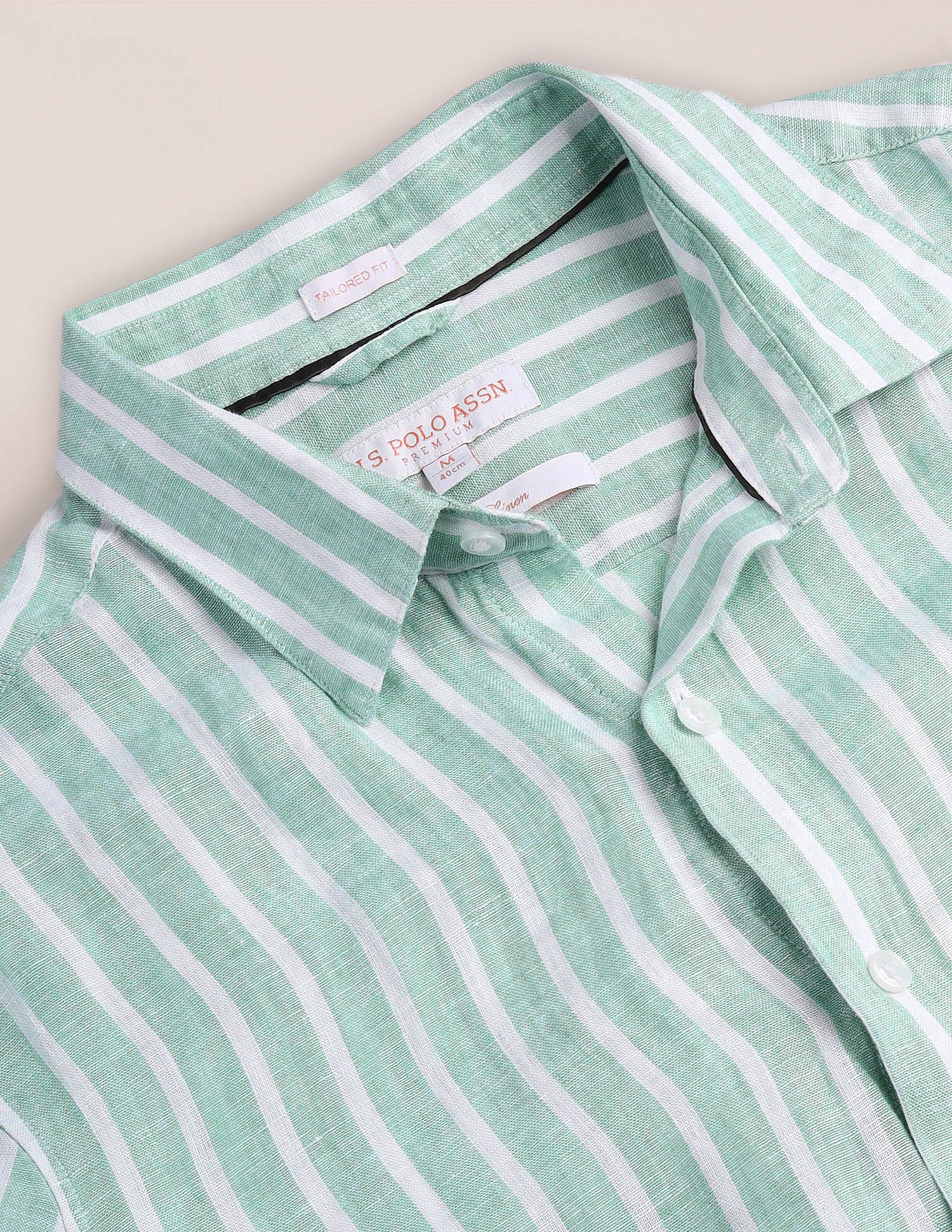 Vertical Stripe Linen Shirt Green - U.S. Polo Assn. India | Large