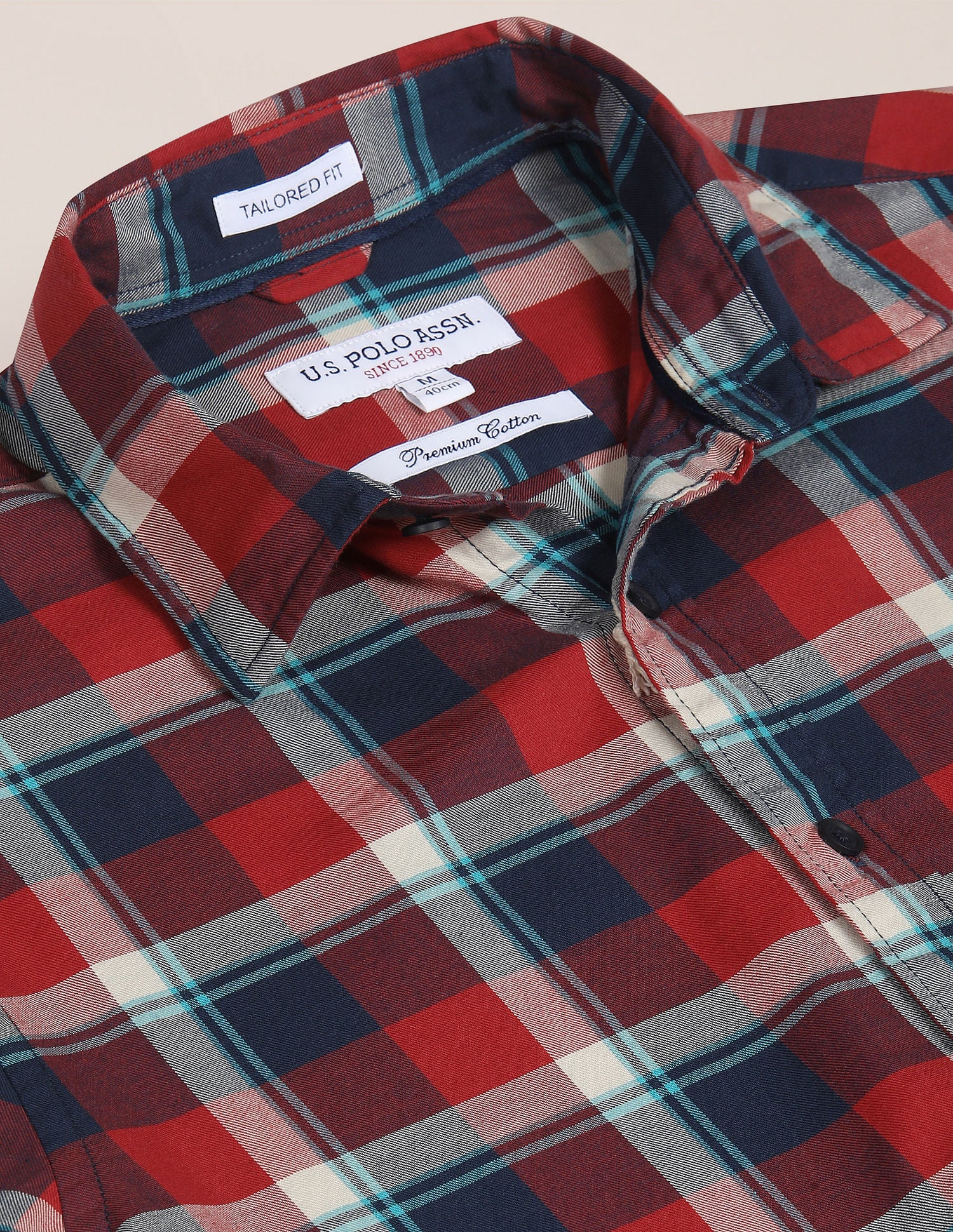 Men Dark Red Regular Fit Check Casual Shirt Dark Red - U.S. POLO ASSN. | Large