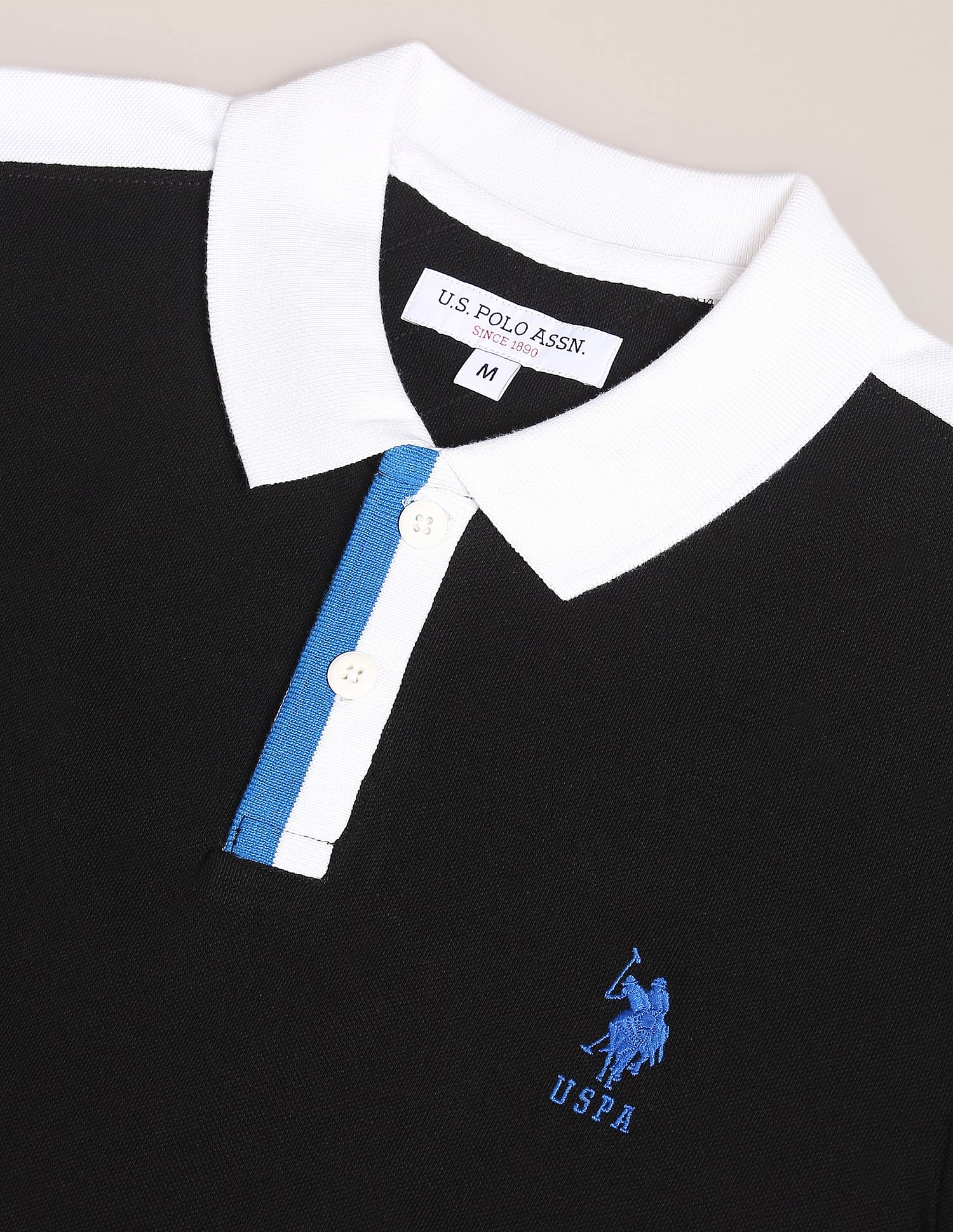 Contrast Tape Solid Polo Shirt Black - U.S. POLO ASSN. | Large