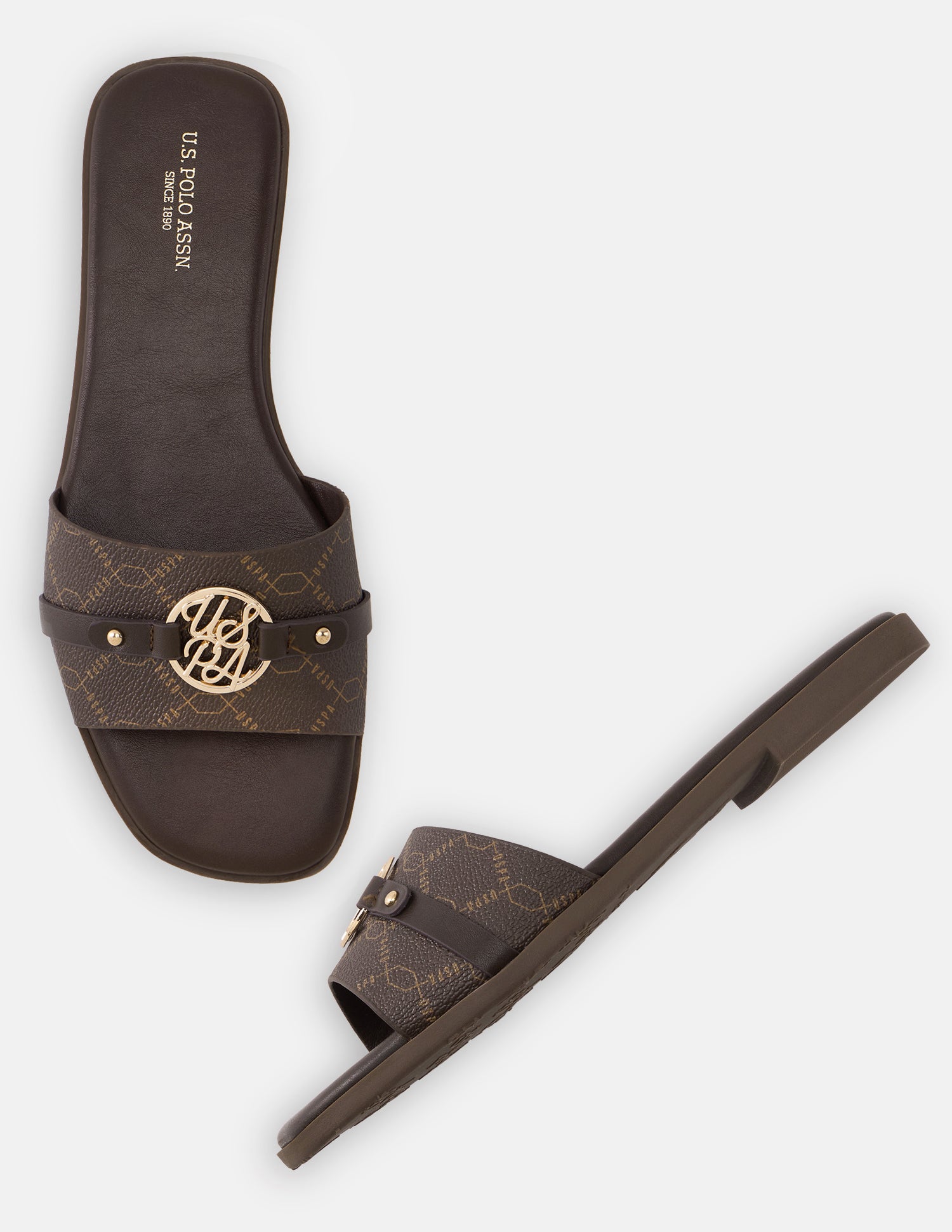 Adara Monogram Sandals Dark Brown - U.S. Polo Assn. India | Large