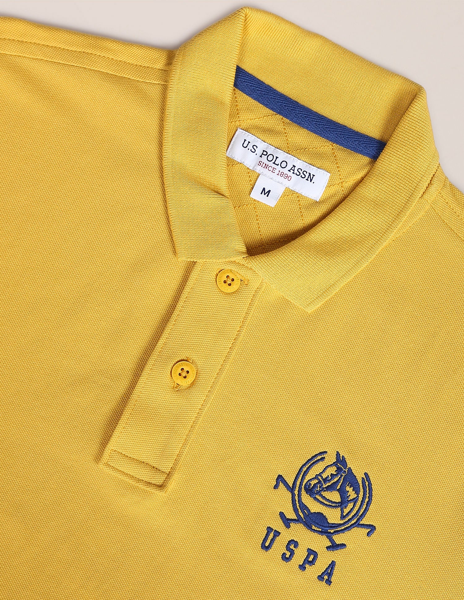 Men Mustard Solid Pure Cotton Polo Shirt Mustard - U.S. Polo Assn. India | Large