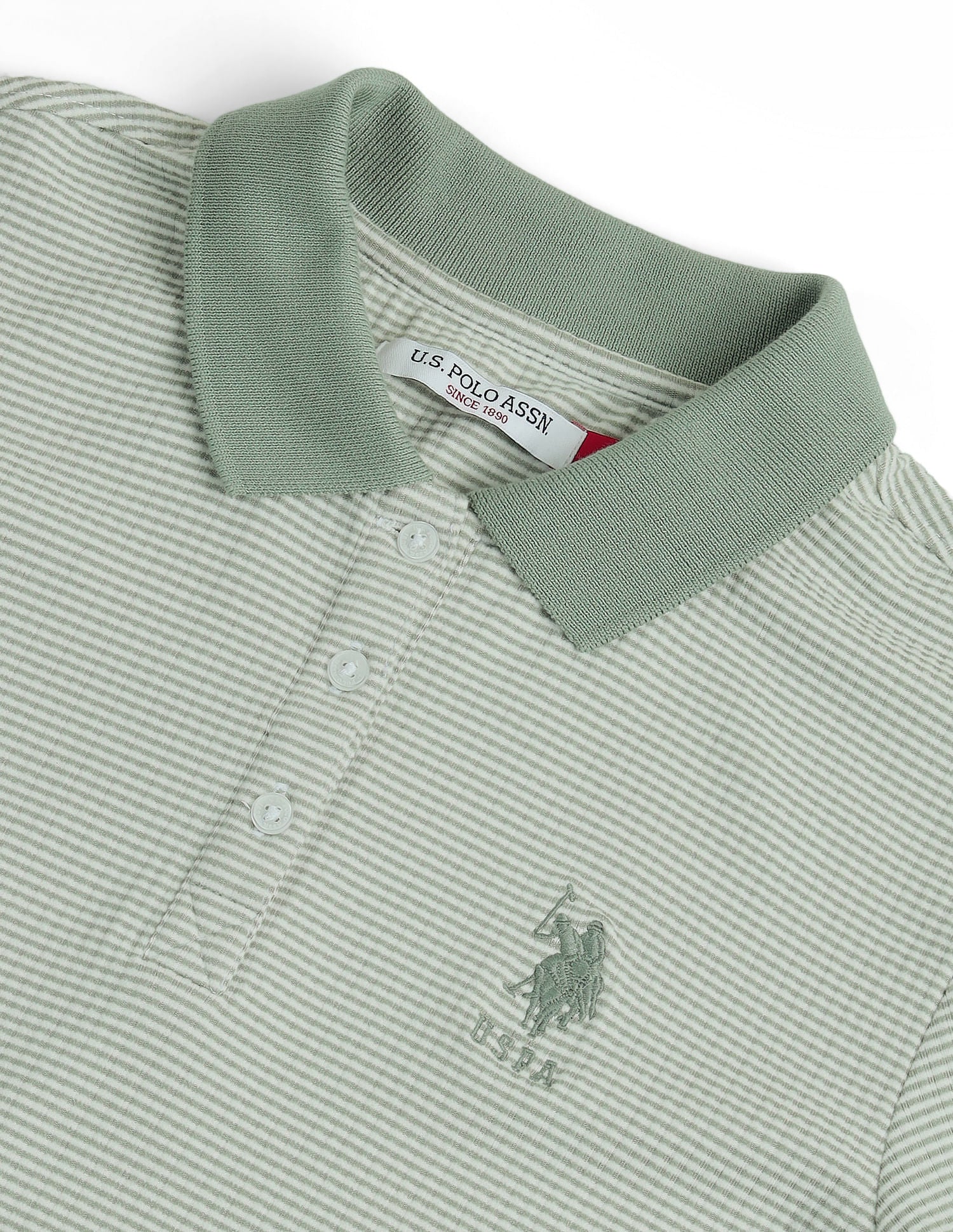 Ribbed Collar Patterned Polo Shirt Light Green - U.S. POLO ASSN. | Large
