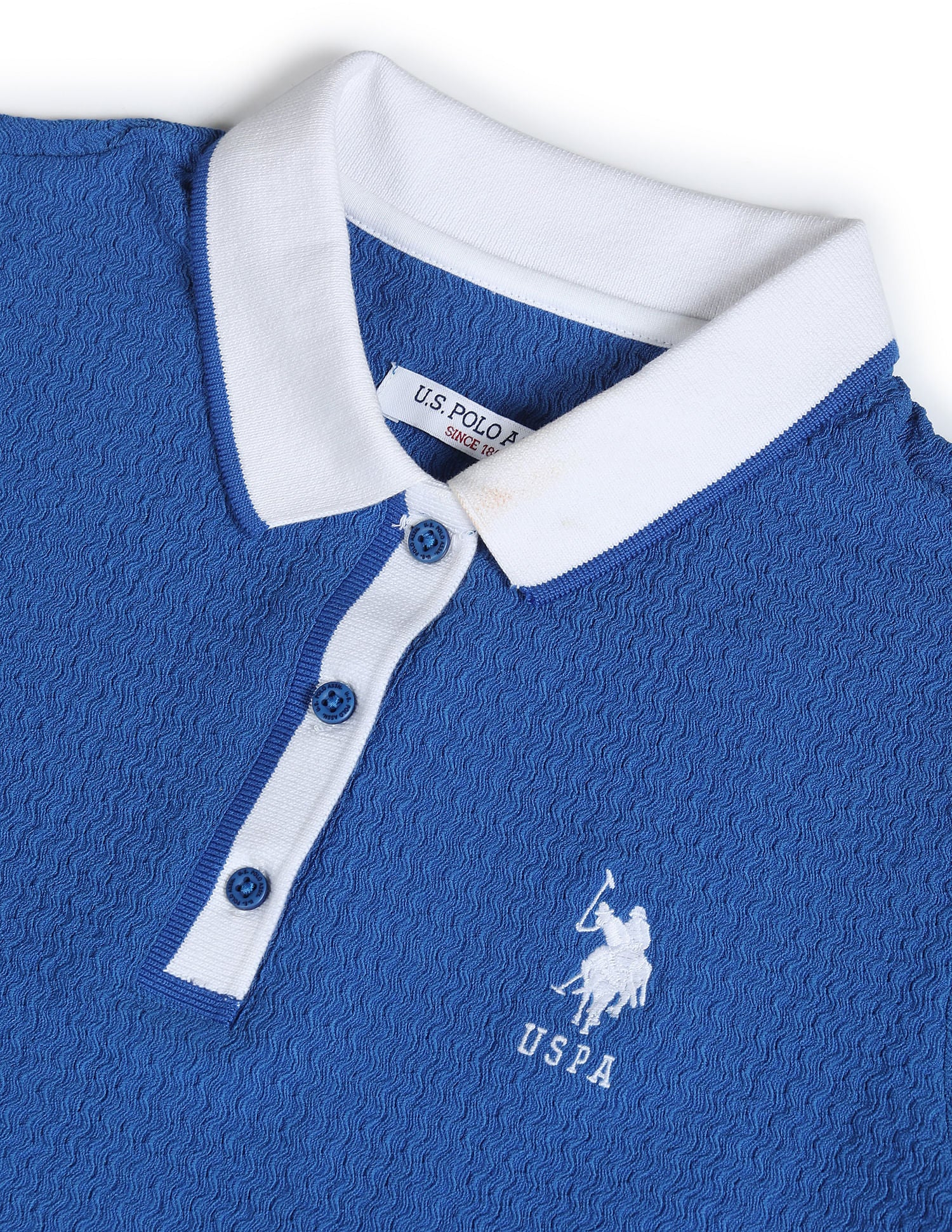 Ribbed Collar Textured Polo Shirt Blue - U.S. POLO ASSN. | Large
